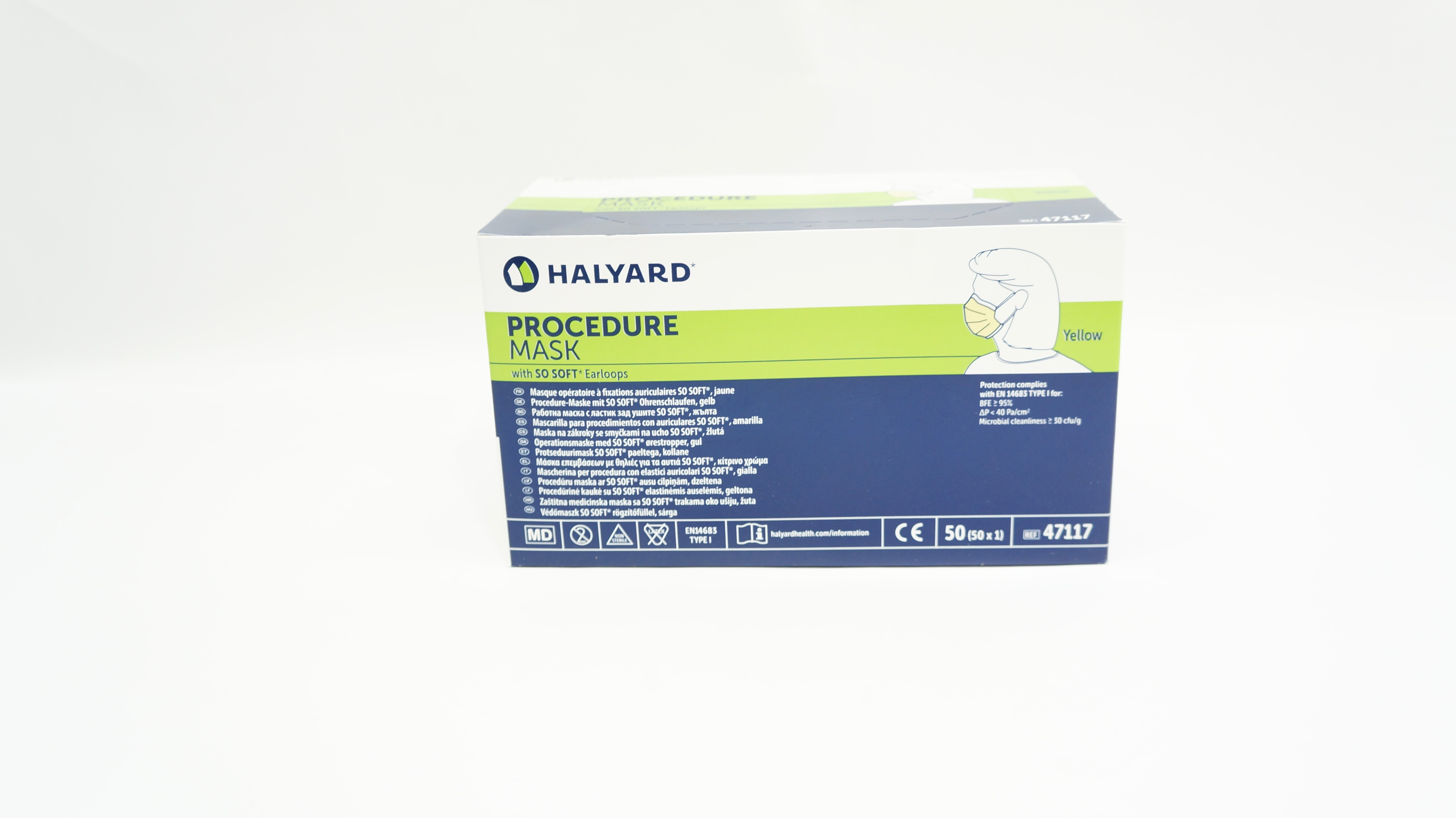 Halyard 47117 Procedure Mask with SO SOFT Earloops - Box of 50