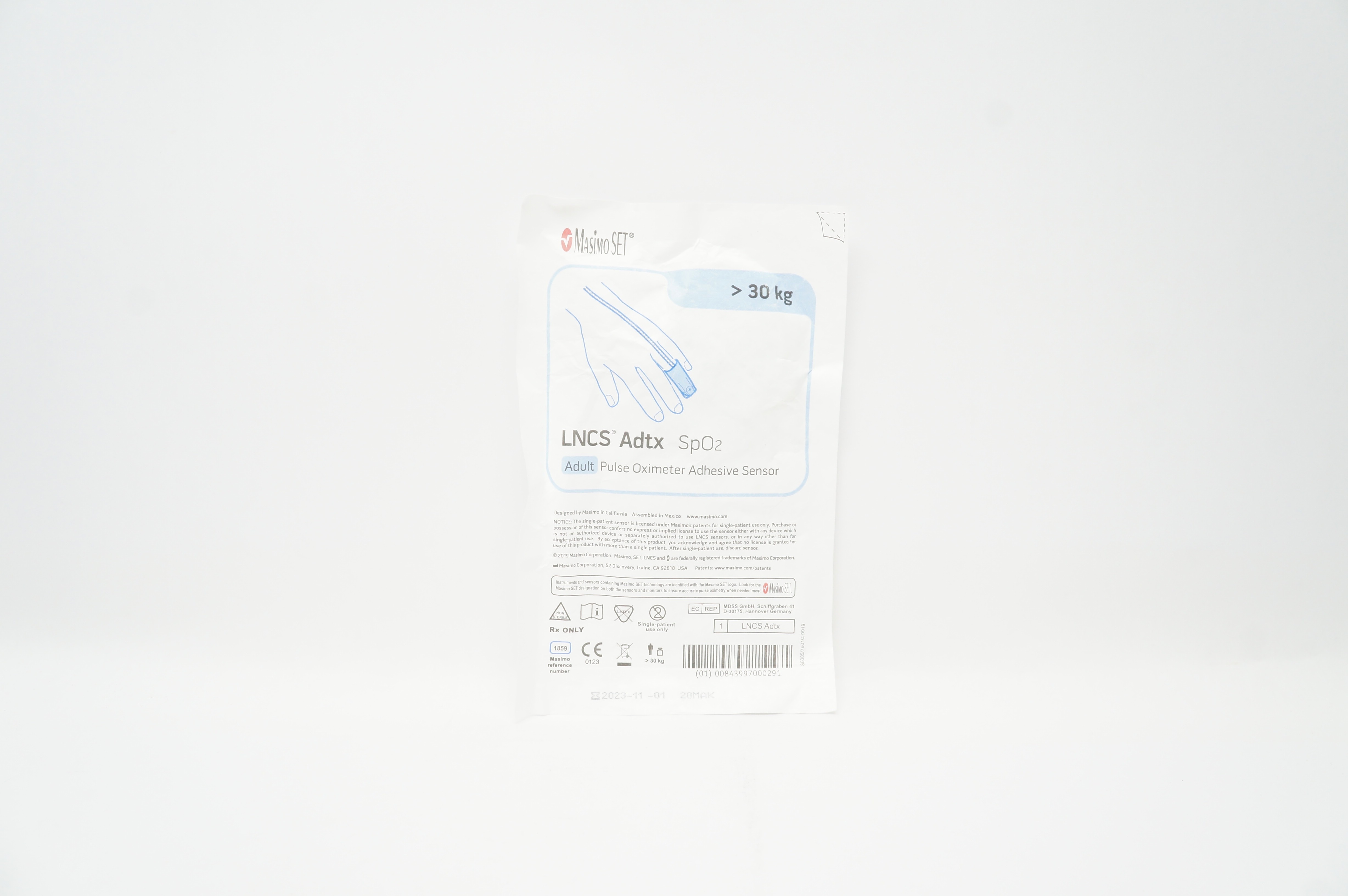 Masimo 1859 LNCS Adtx SpO2 Adult Pulse Oximeter Adhesive Sensor  >30 kg