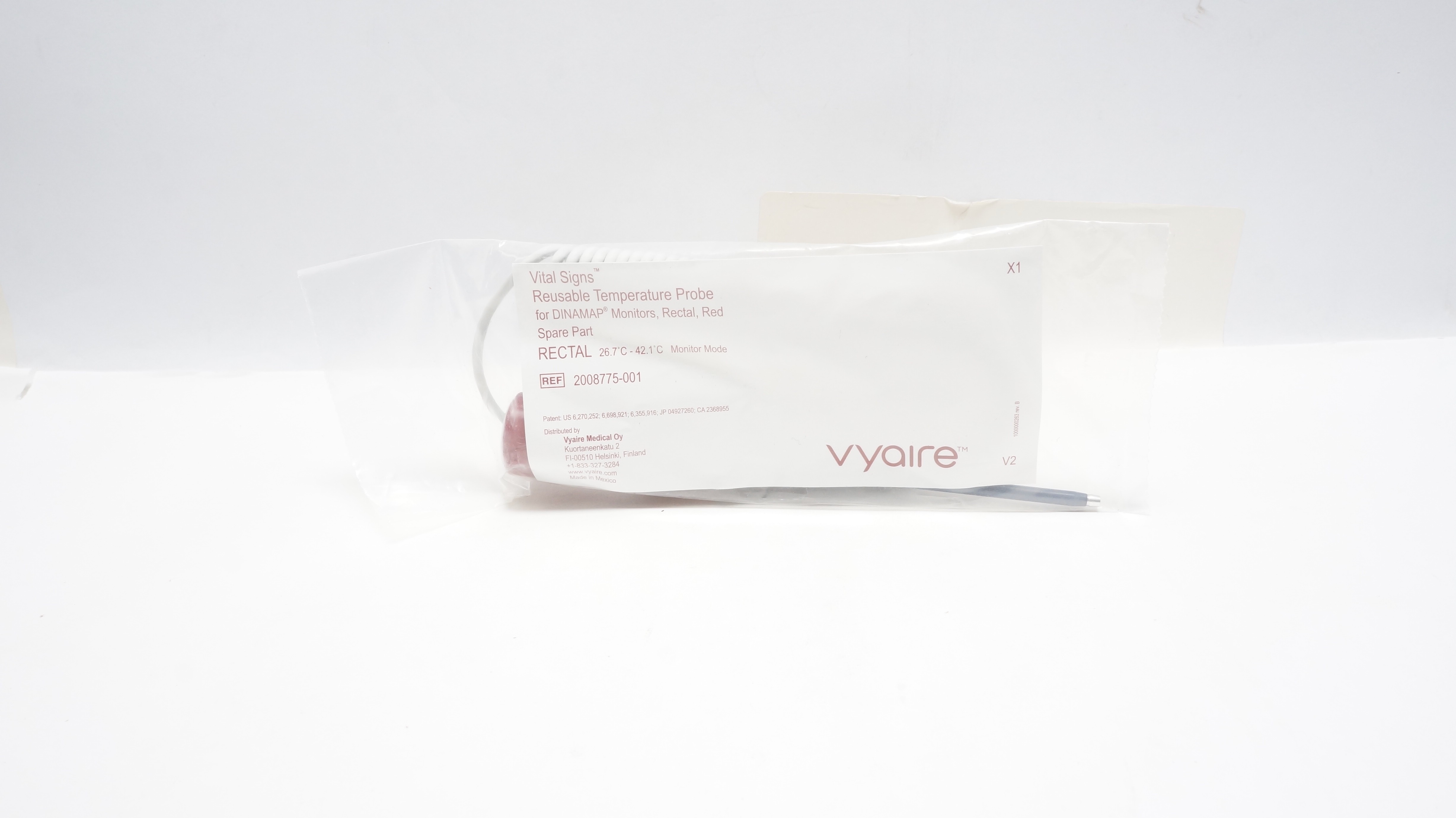 Vyaire 2008775-001 Vital Signs Reusable Temperature Probe, Rectal, Red