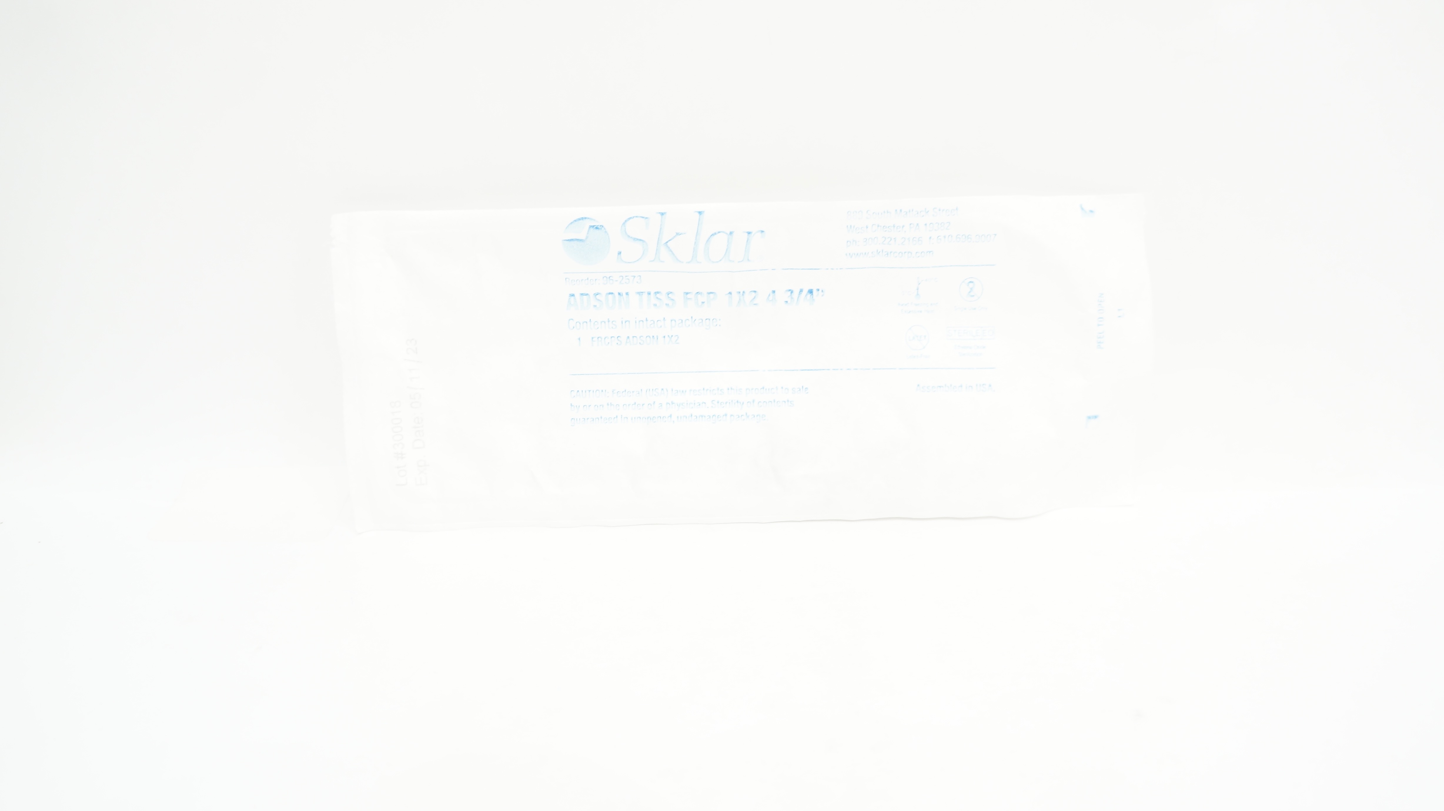 Sklar 96-2573 Adson Tissue Forceps, 1 x 2, 4.75 inch (x)