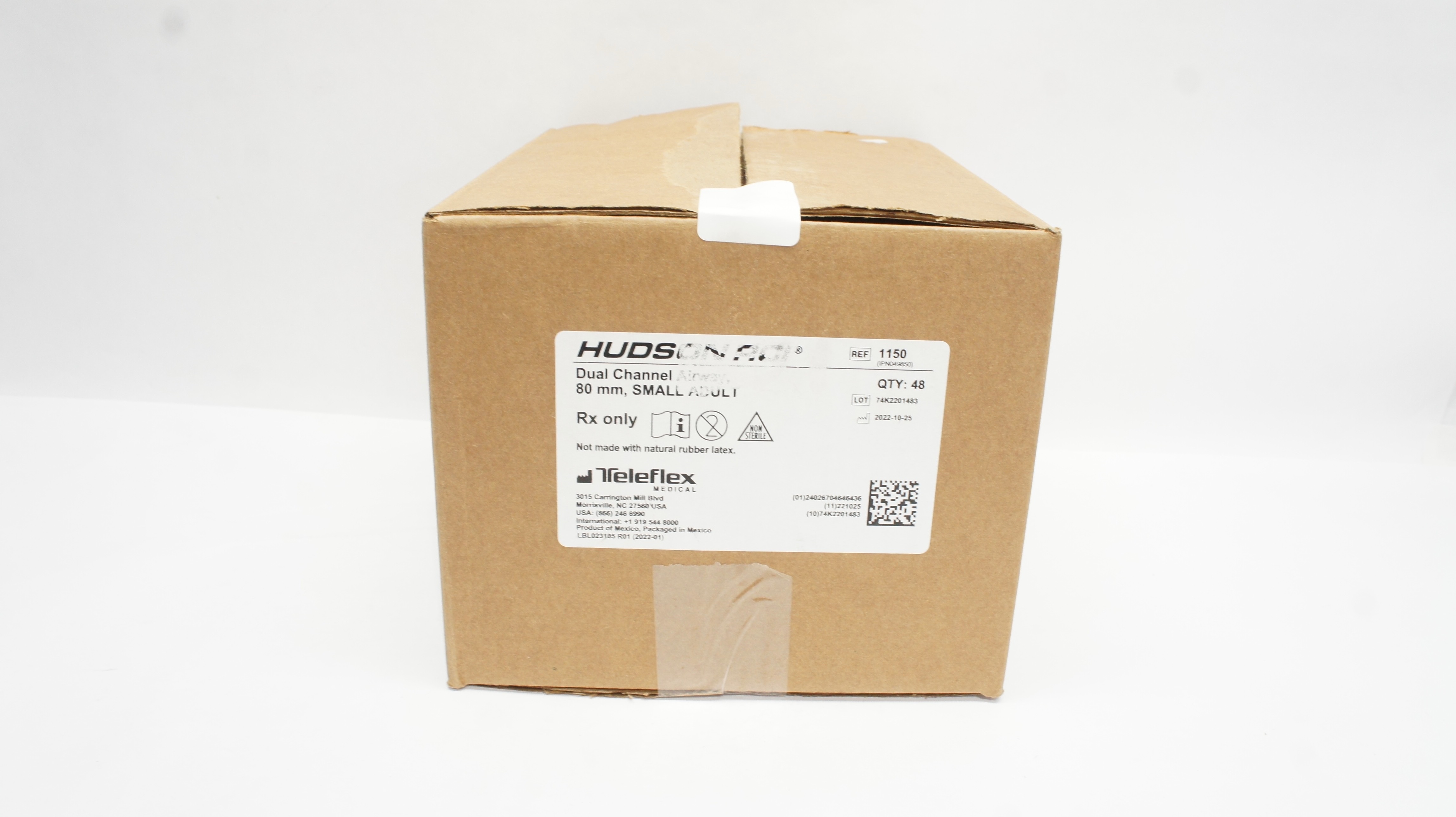 Teleflex 1150 Hudson RCI Dual Channel Airway 80mm, Small Adult - Box of 47