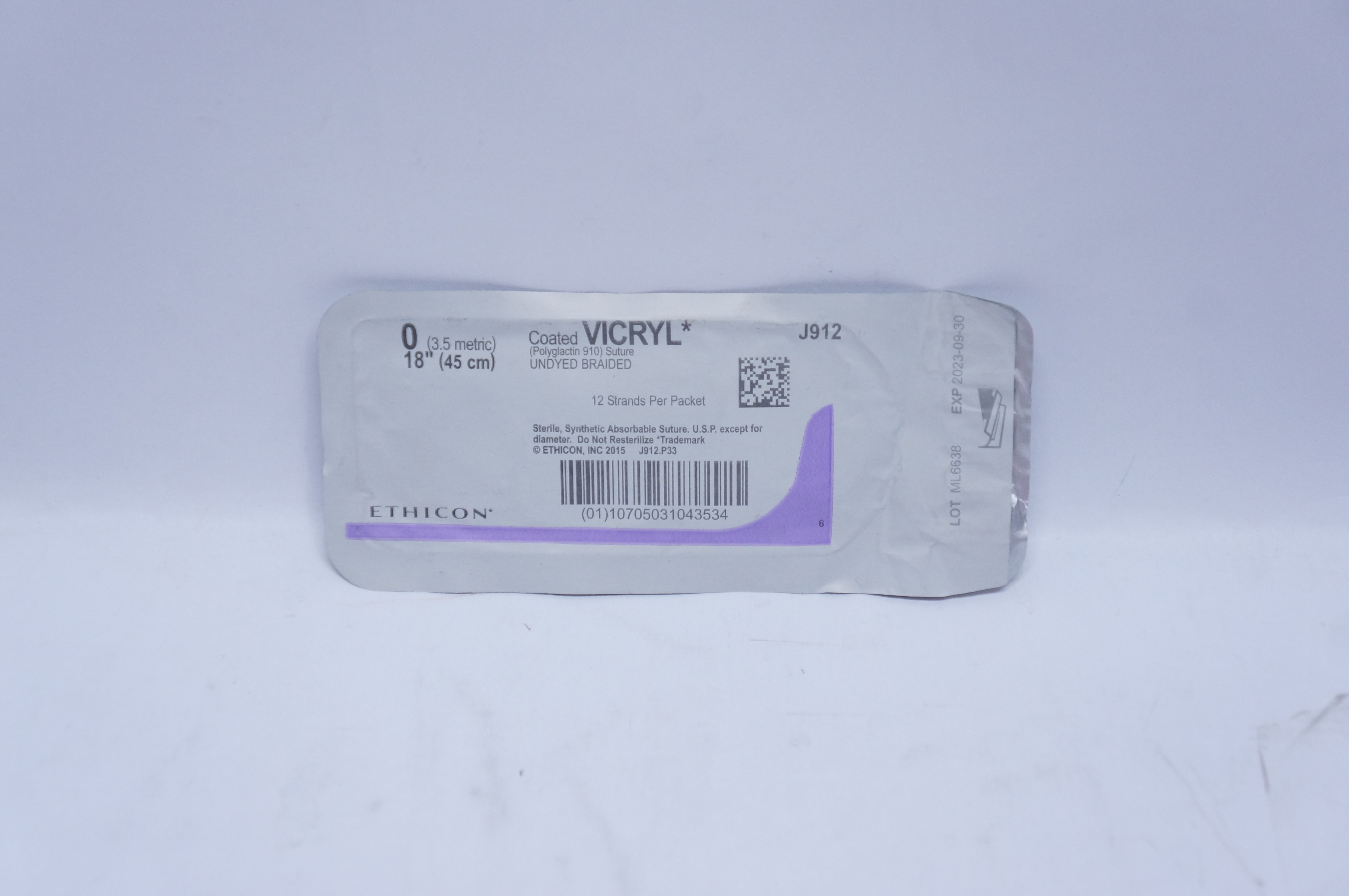 Ethicon J912 0 VICRYL, Undyed Braided, 18inch