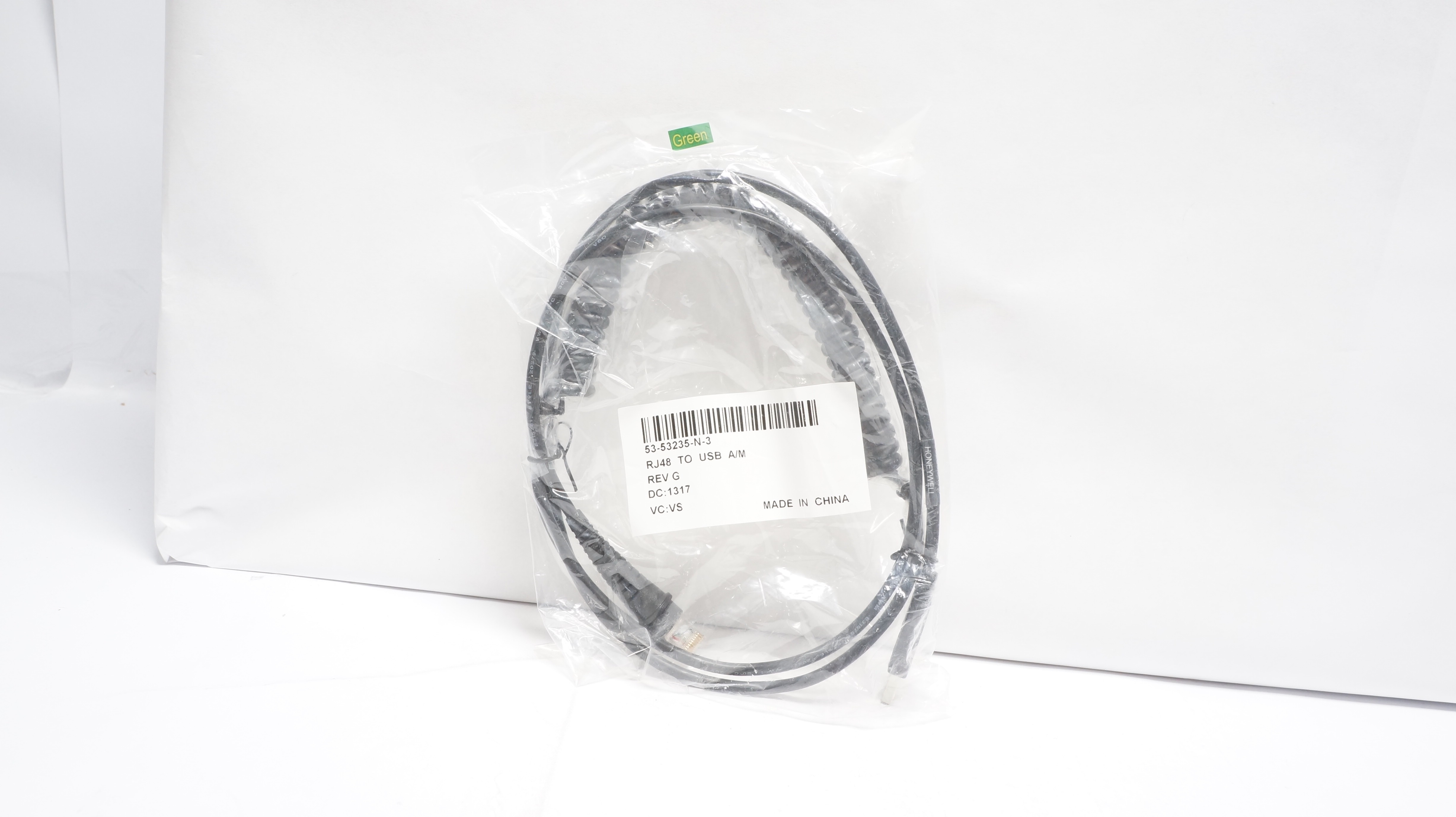 Honeywell 53-53235-N-3 USB Coiled Cable, Type A, Host Power, 2.9m/9.5-ft.,Green