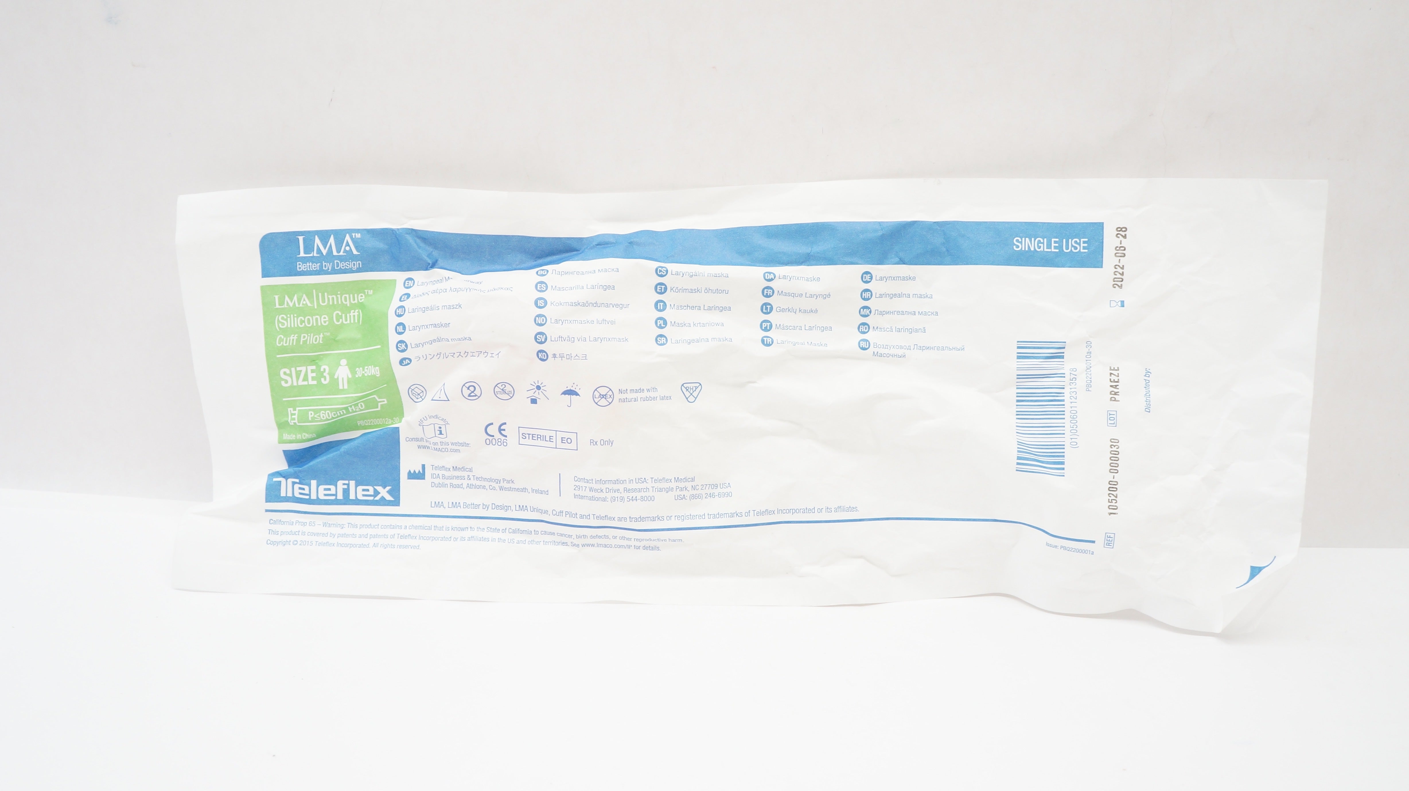 Teleflex 105200-000030 LMA Unique Laryngeal Mask Airway Size 3 30-50kg (x)