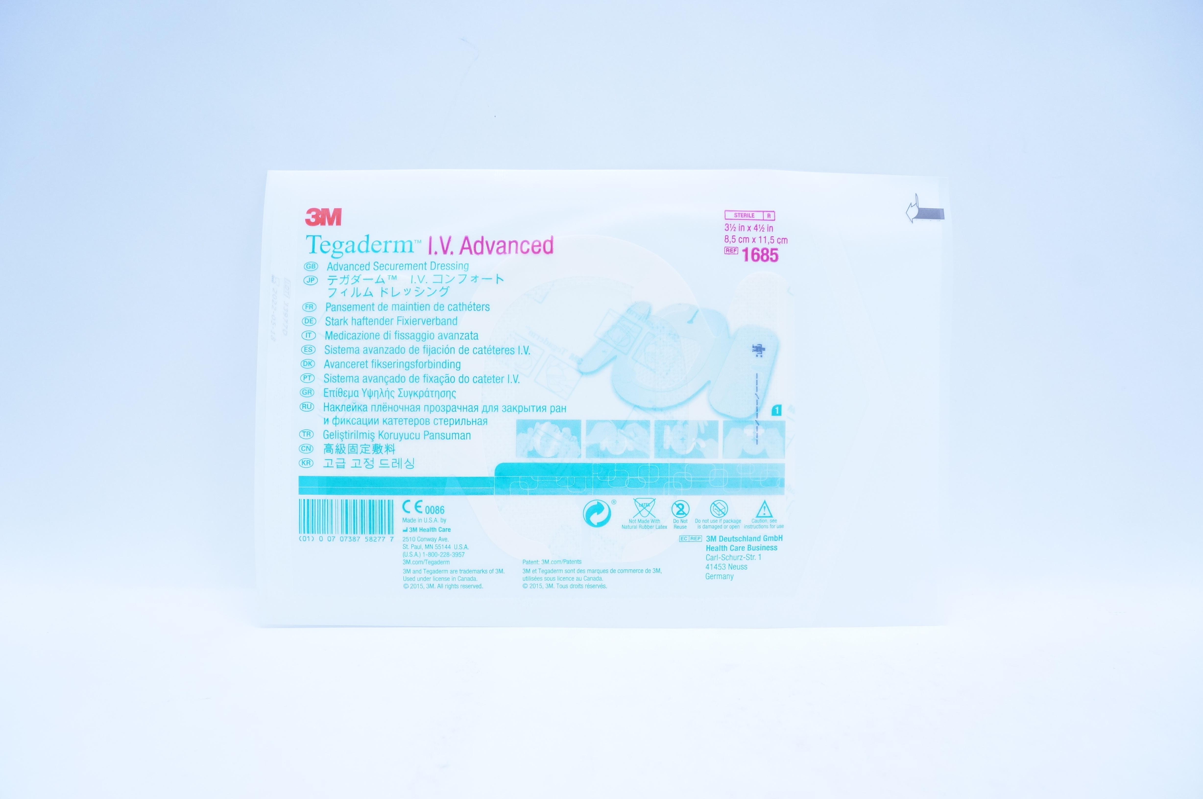 3M 1685 Tegaderm I.V. Advanced Securement Dressing 3-1/2 inch x 4-1/2 inch