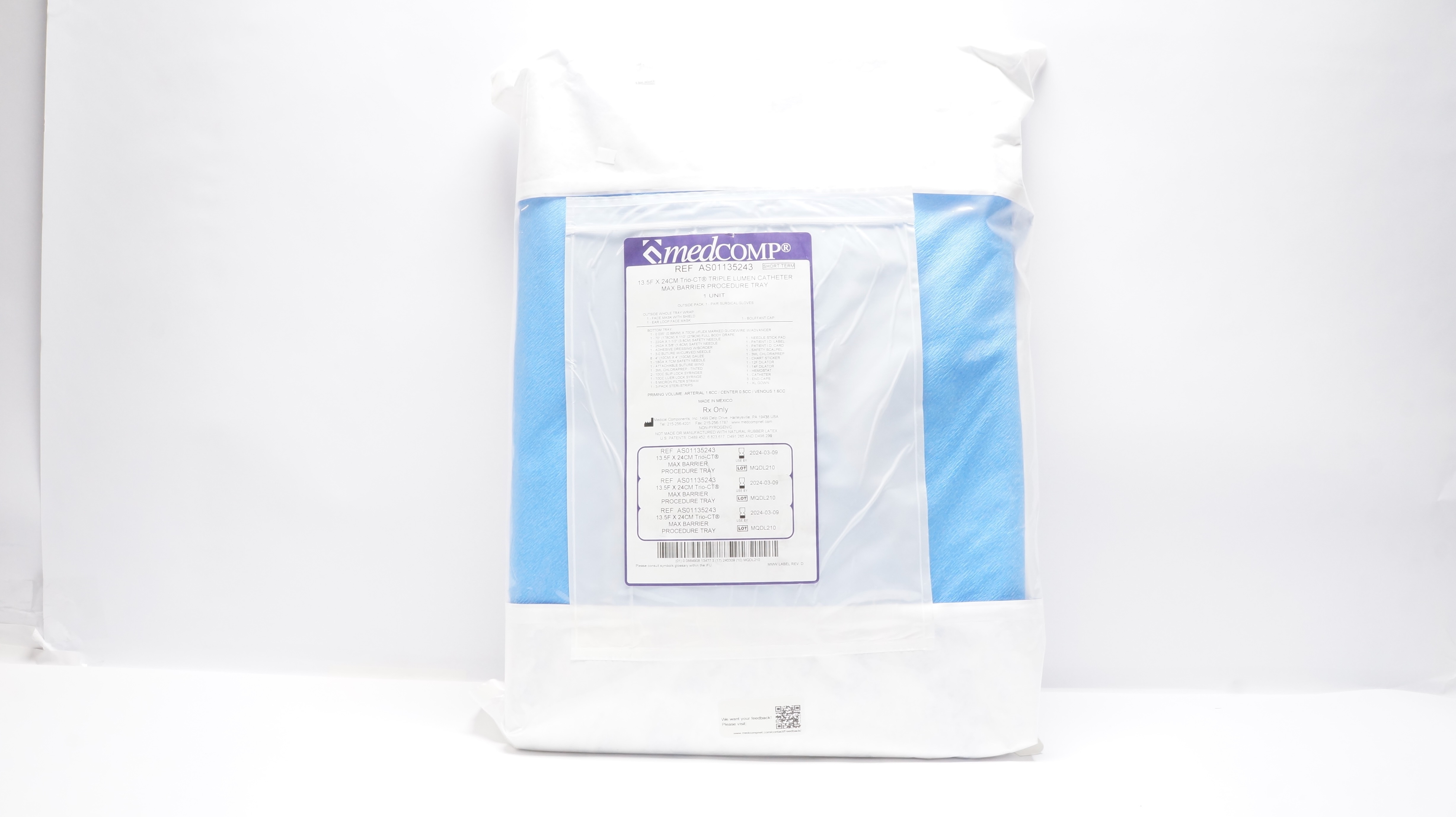 Medcomp AS01135243 13.5F x 24cm Trio-CT Triple Lumen Cath. Max Barrier Try (x)