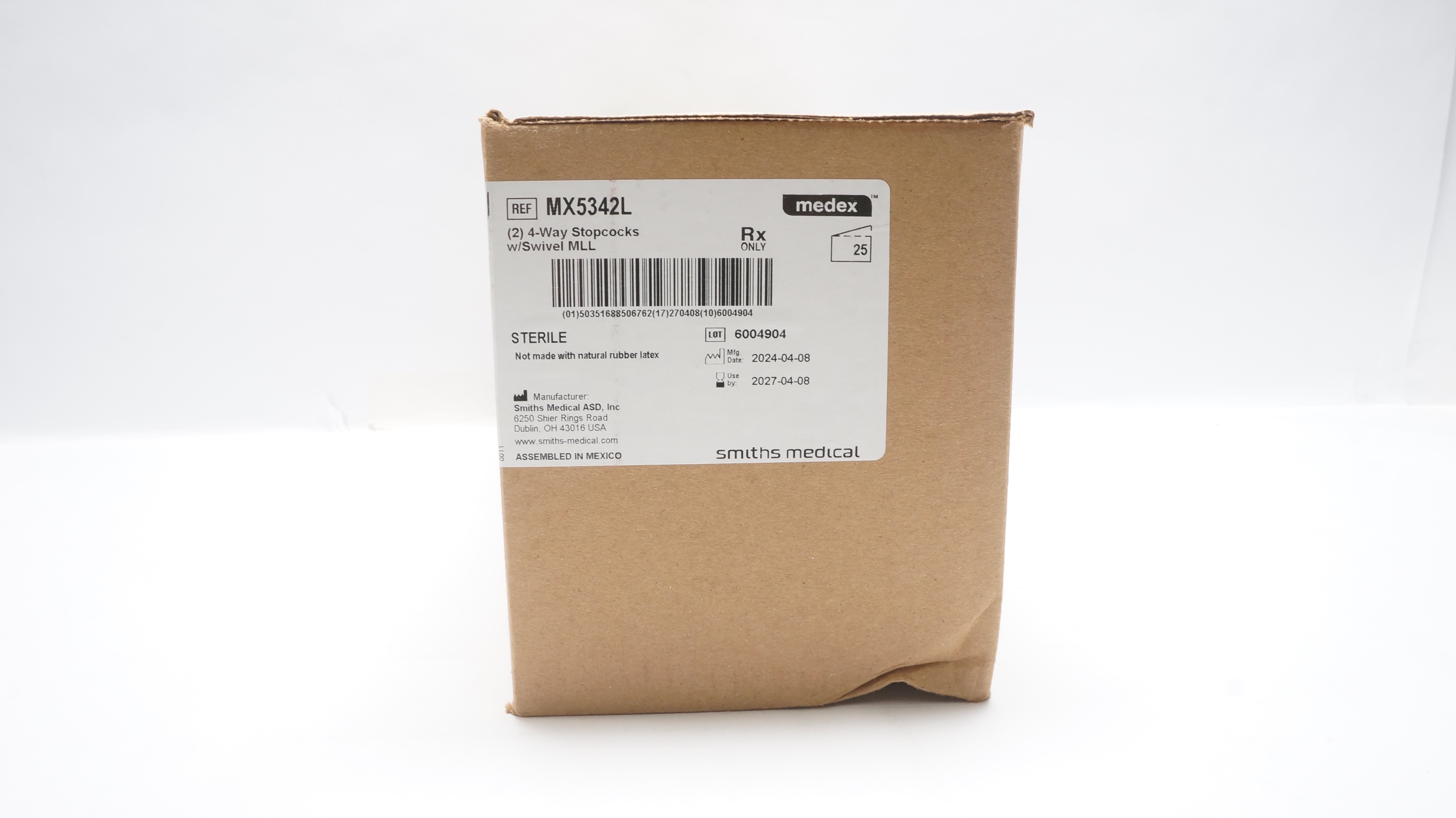 Smiths Medical MX5342L Medex 4 Way Stopcocks w/Swivel MLL - Box of 25