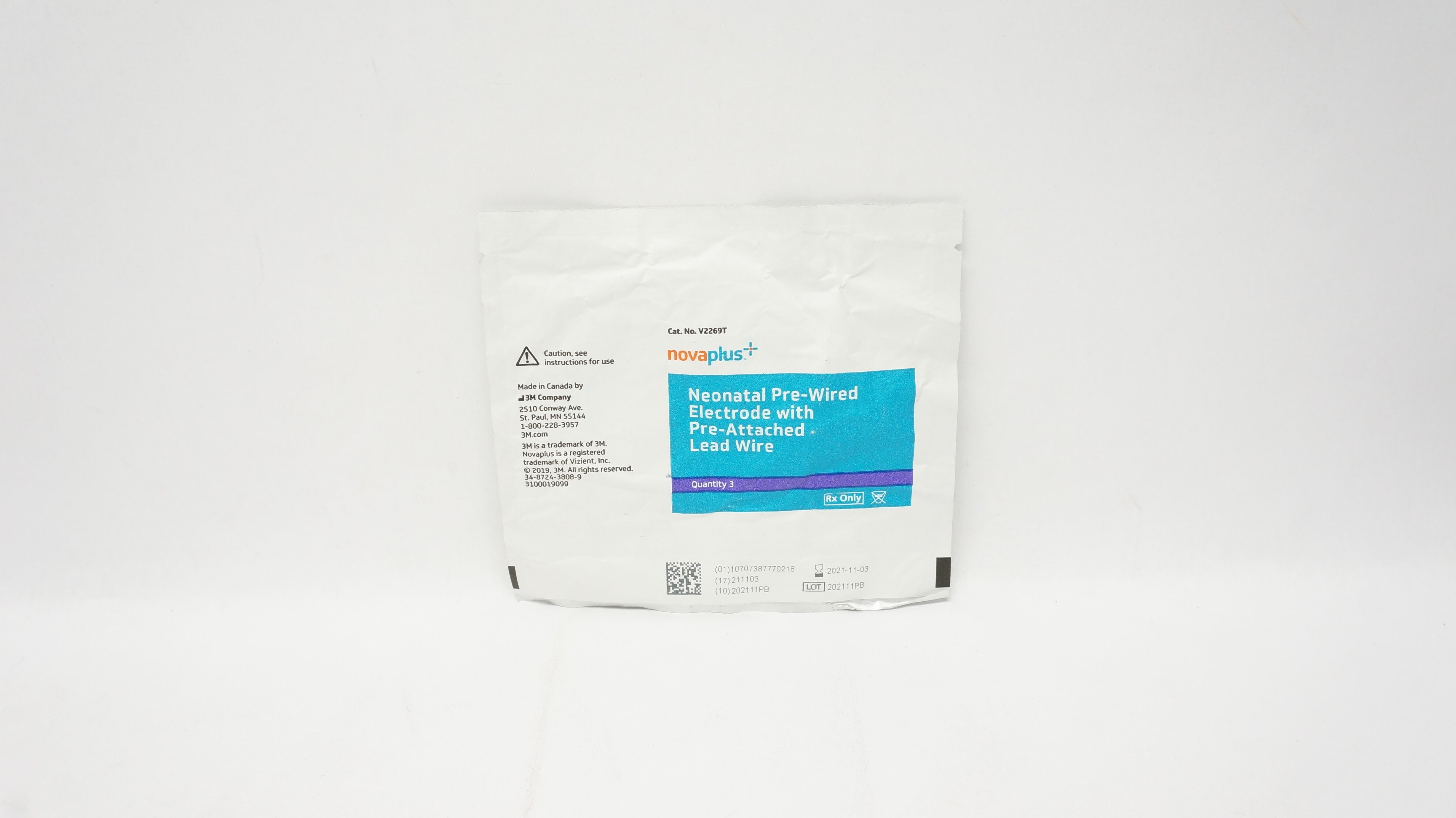 3M V2269T Novaplus Neonatal Monitoring Electrode with Lead Wire (x) - Bag of 3