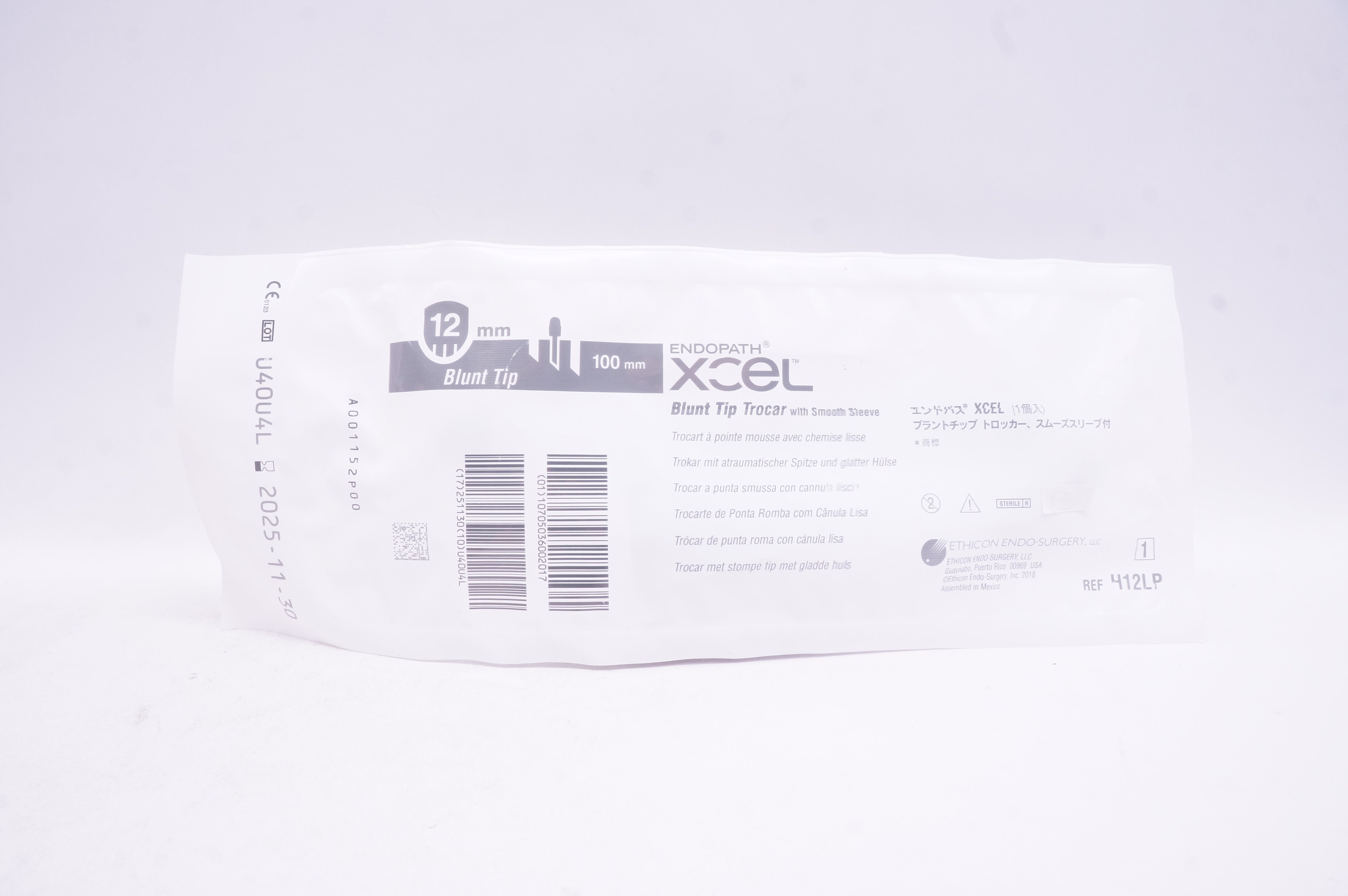 Ethicon 412LP Xcel Blunt Tip Trocar With Smooth Sleeve 12mm