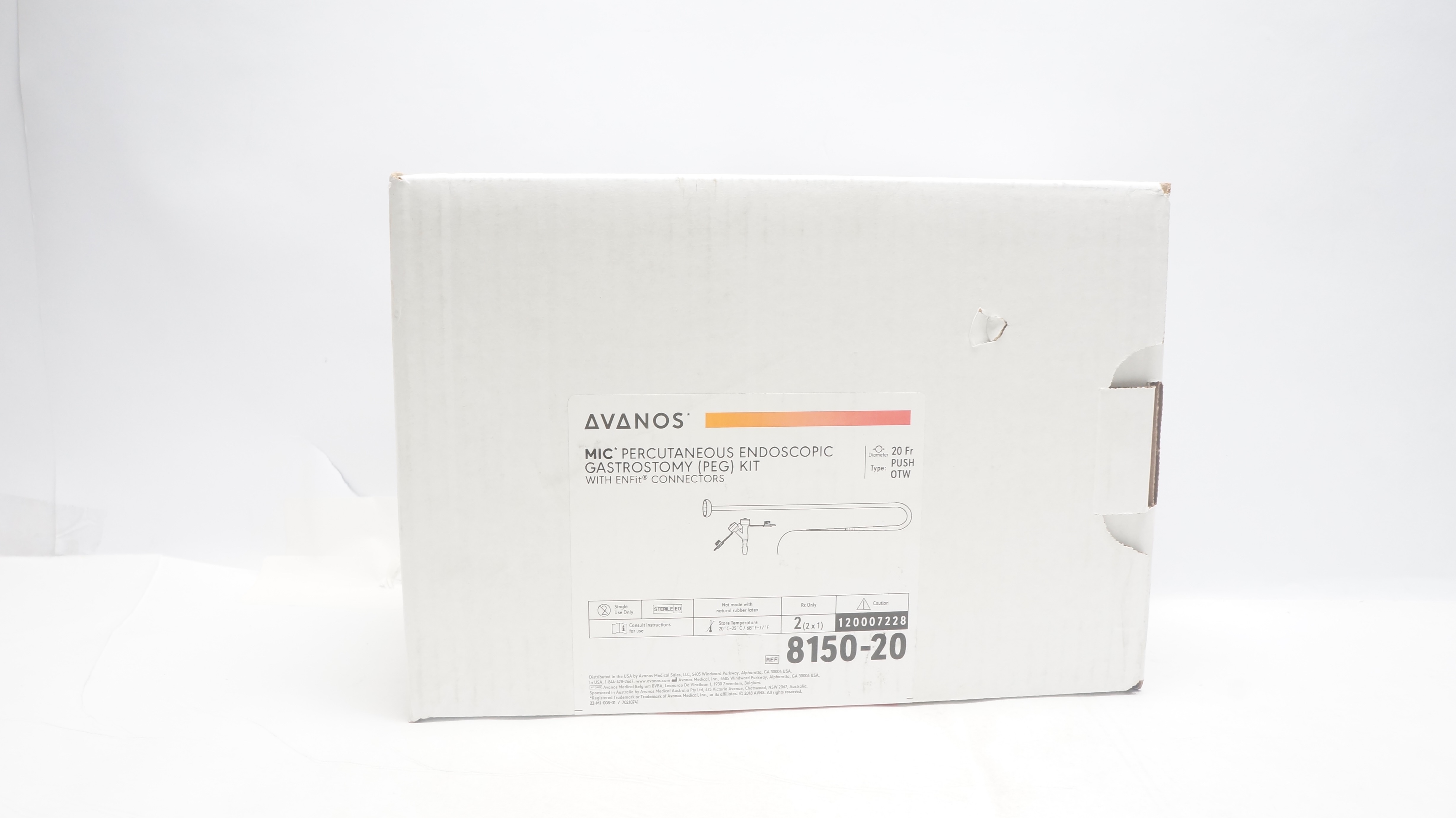 Avanos 8150-20 MIC Percutaneous Endoscopic Gastrostomy Kit 20Fr - Box of 2
