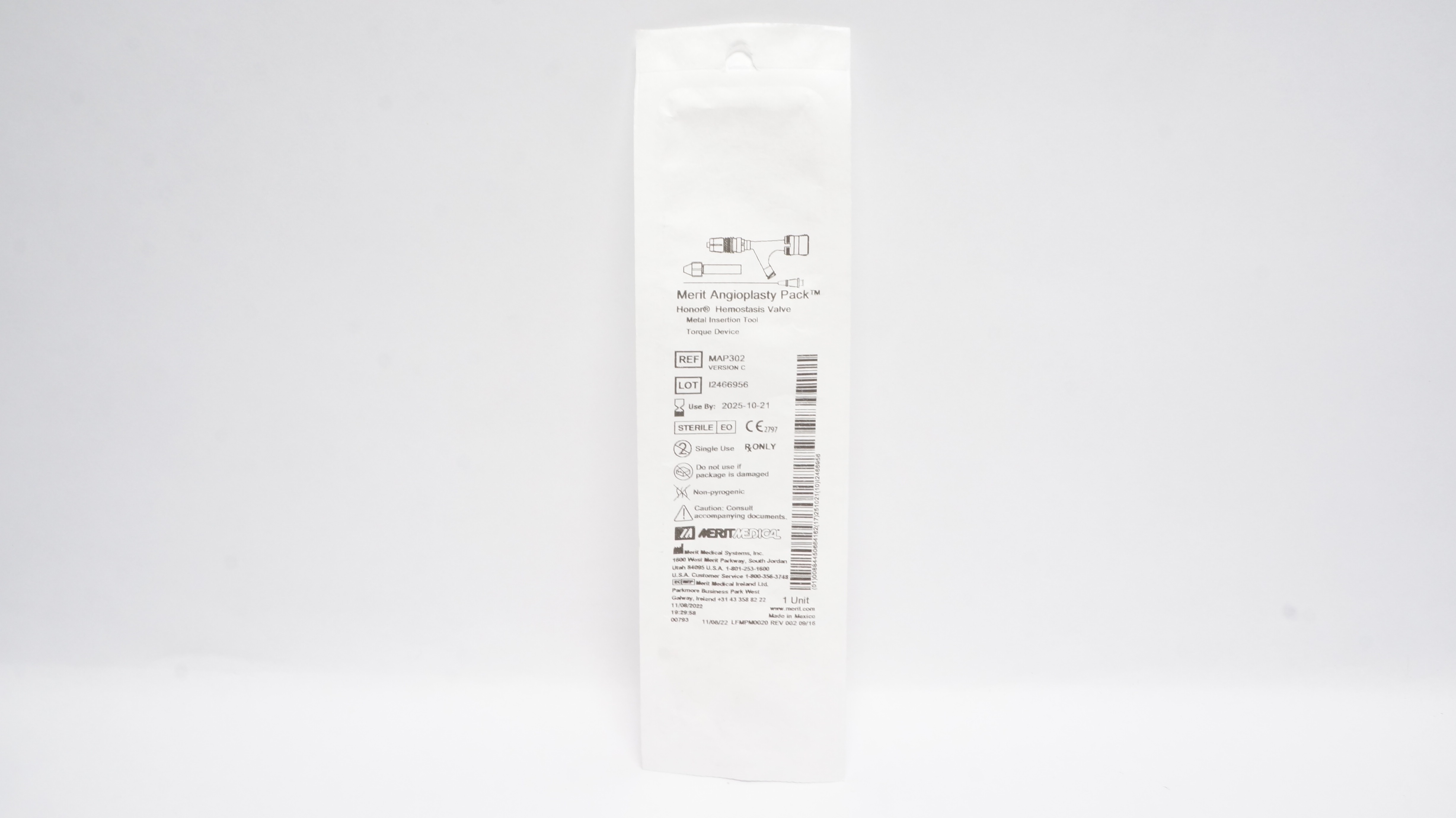 MeritMedical MAP302 Angioplastic Pack Honor Hemostasis Valve