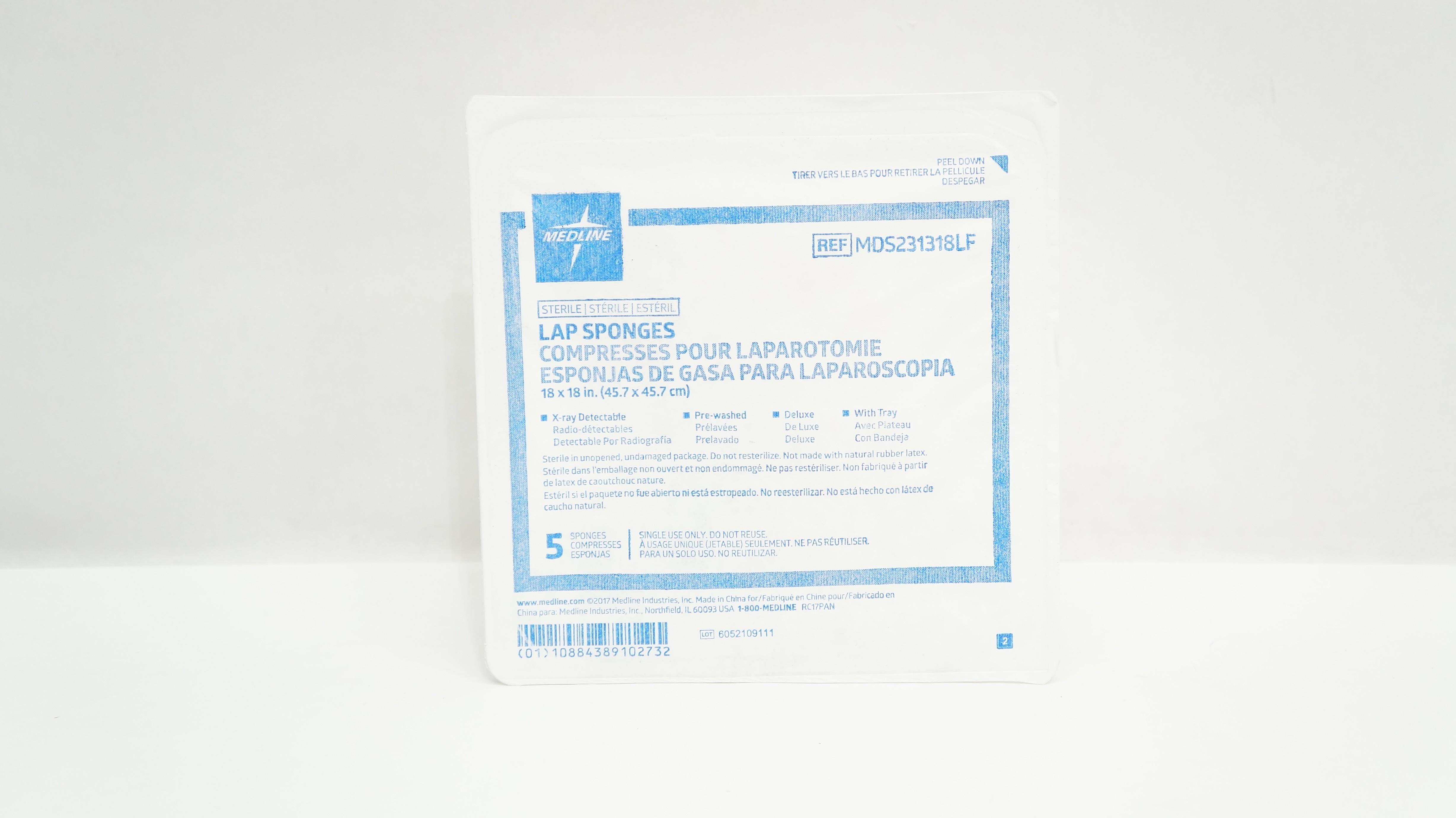 Medline MDS231318LF Lap Sponges Compresses Pour Laparotomie 18x18inch -Pack of 5