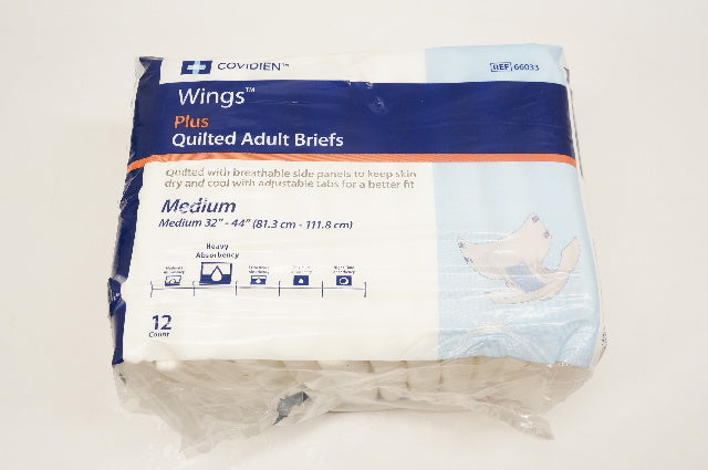 Covidien 66033 Wings Plus Quilted Adult Briefs, Medium 32in. x 44in. - Box of 12
