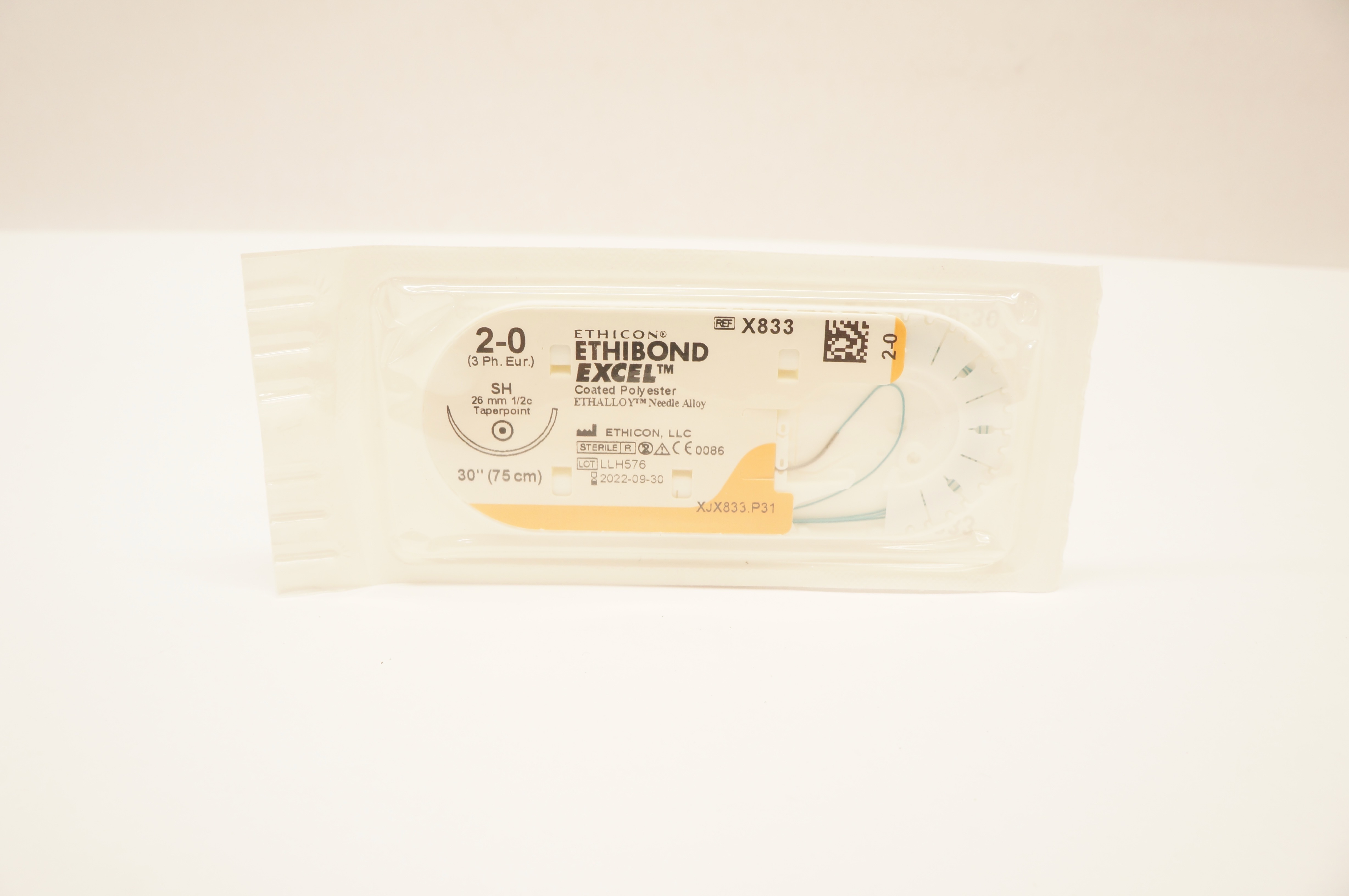 Ethicon X833 2-0 ETHIBOND EXCEL Polyester Stre SH 26mm 1/2c Taper, 30inch (x)