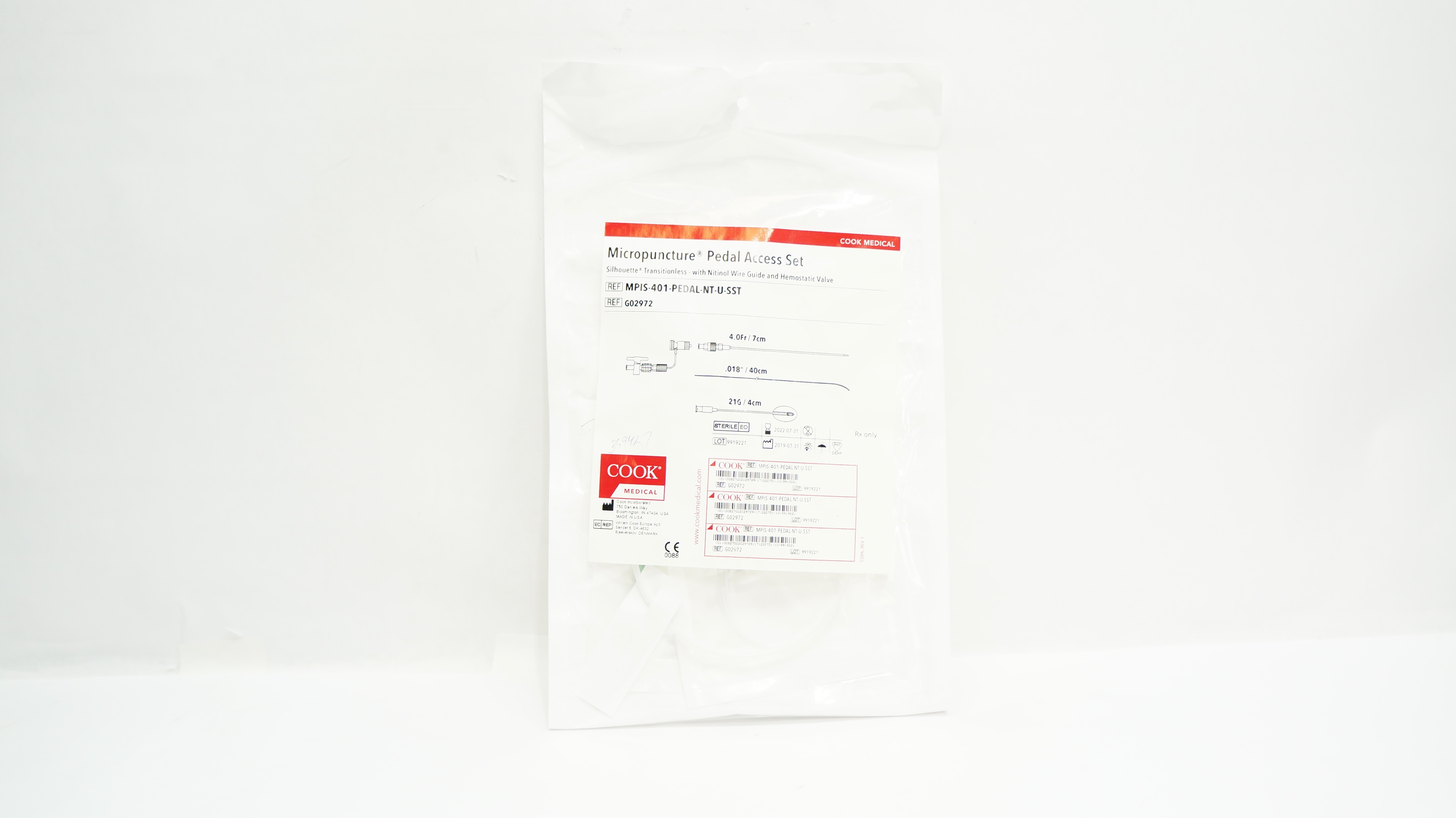 Cook Medical G02972 Micropuncture Pedal Access Set 4.0Fr x .018inch x 40cm (x)