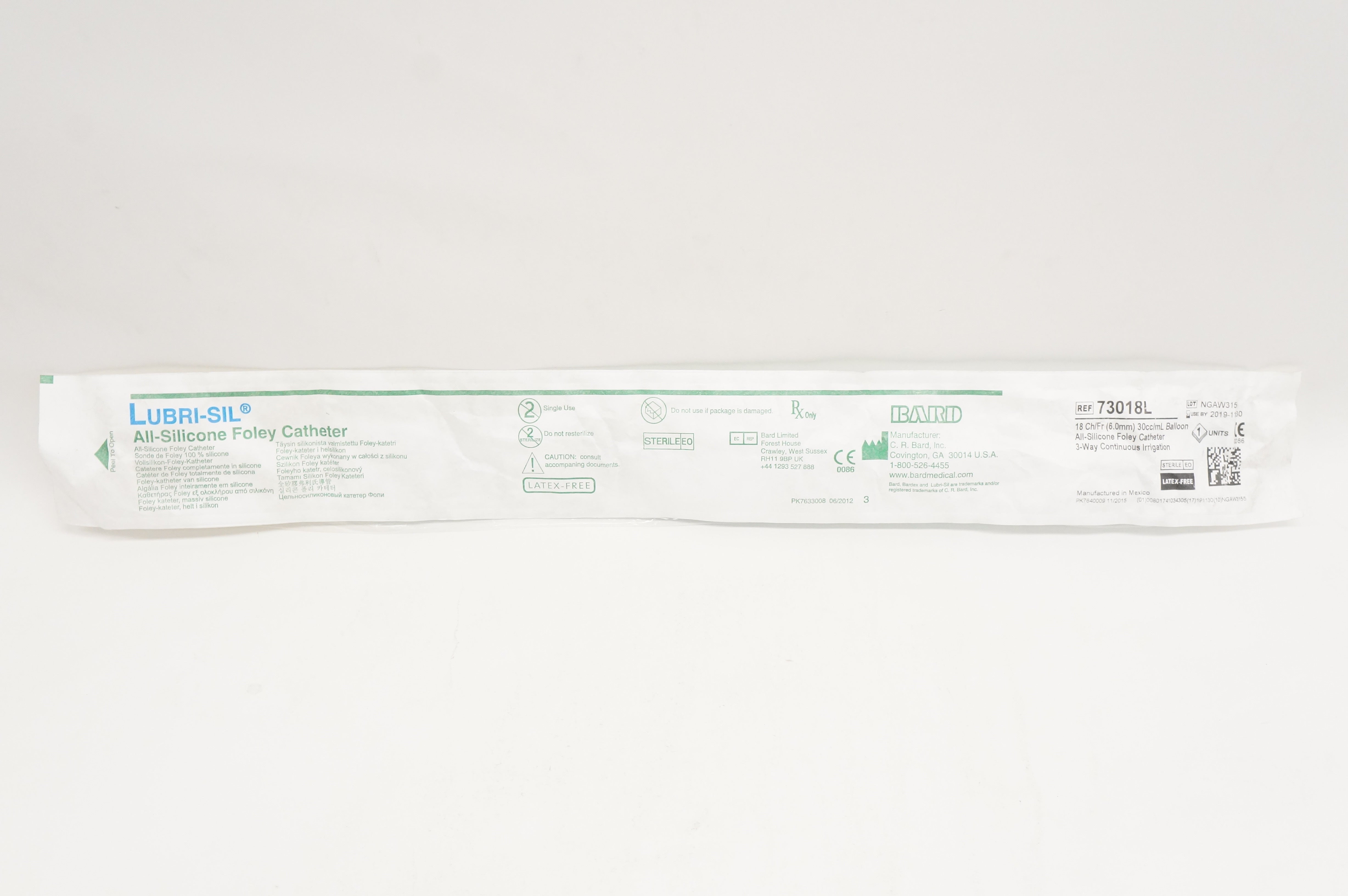 Bard 73018L Lubri-Sil All-Silicone Foley Cath. 18Ch/Fr x 30cc/mL Balloon (x)