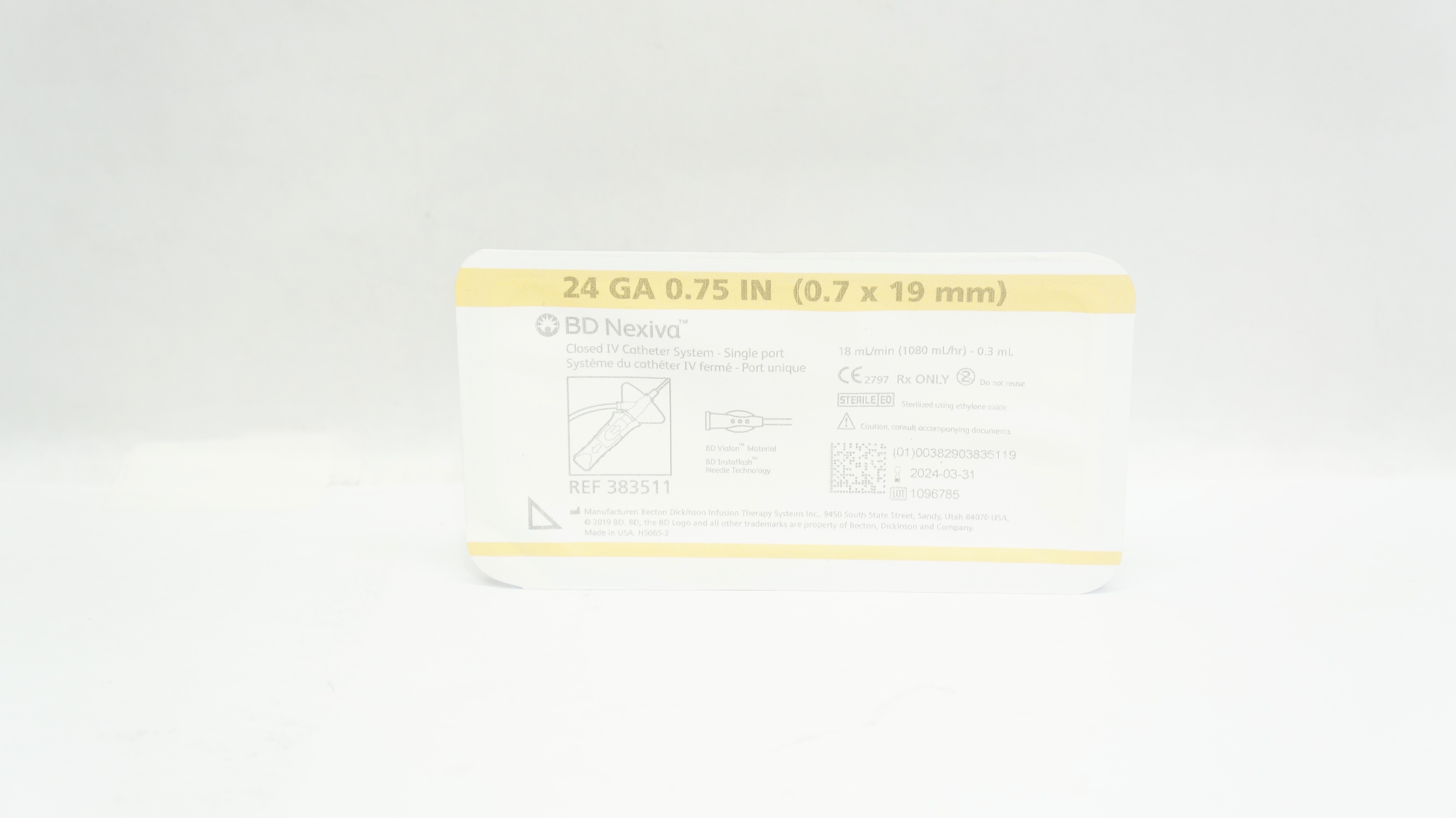 BD 383511 Nexiva Closed IV Cath. System-Single Port 24GA x 0.75inch