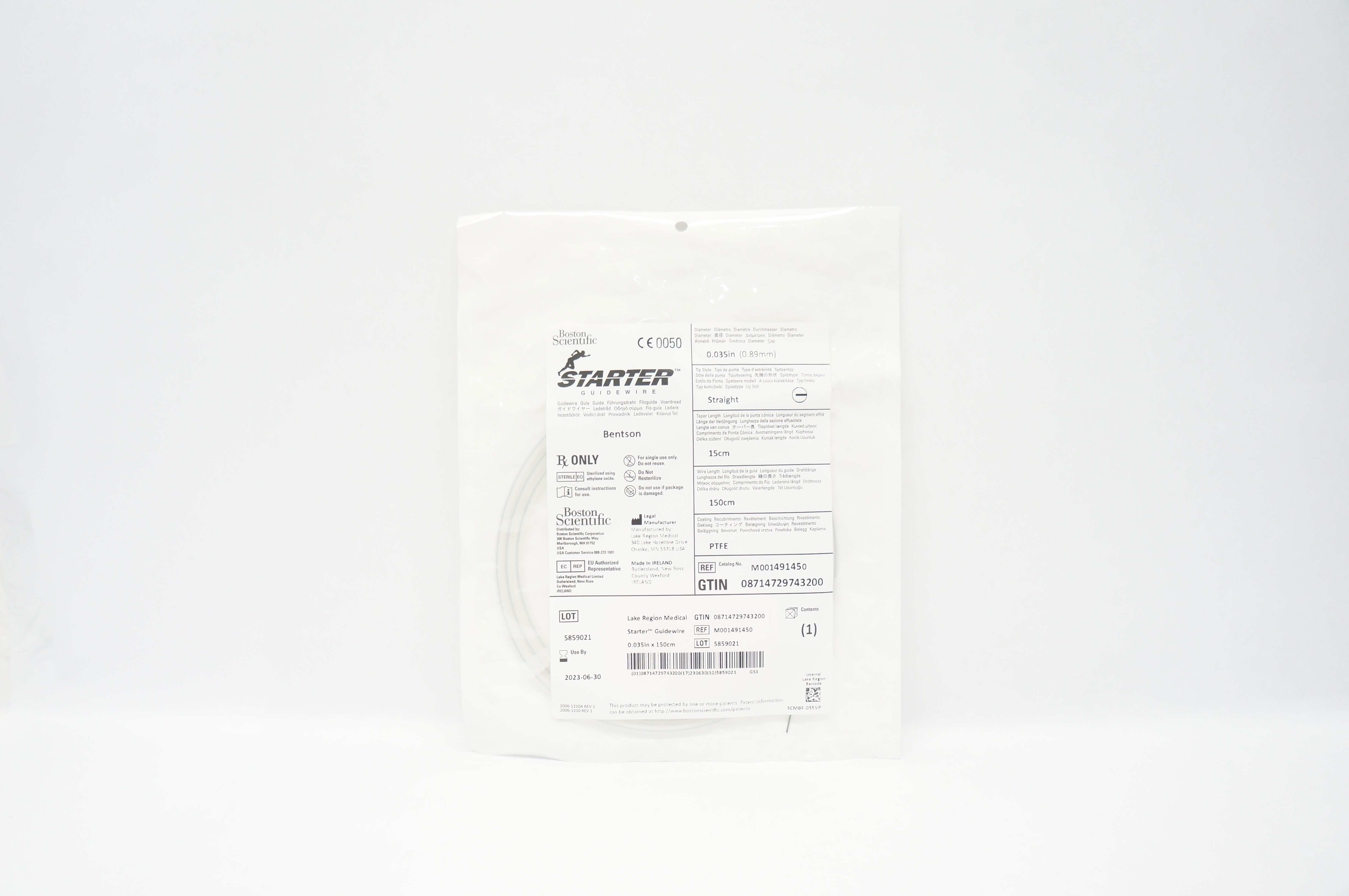 Boston Scientific 49145 Starter Guidewire 0.035inch x 15cm x 150cm