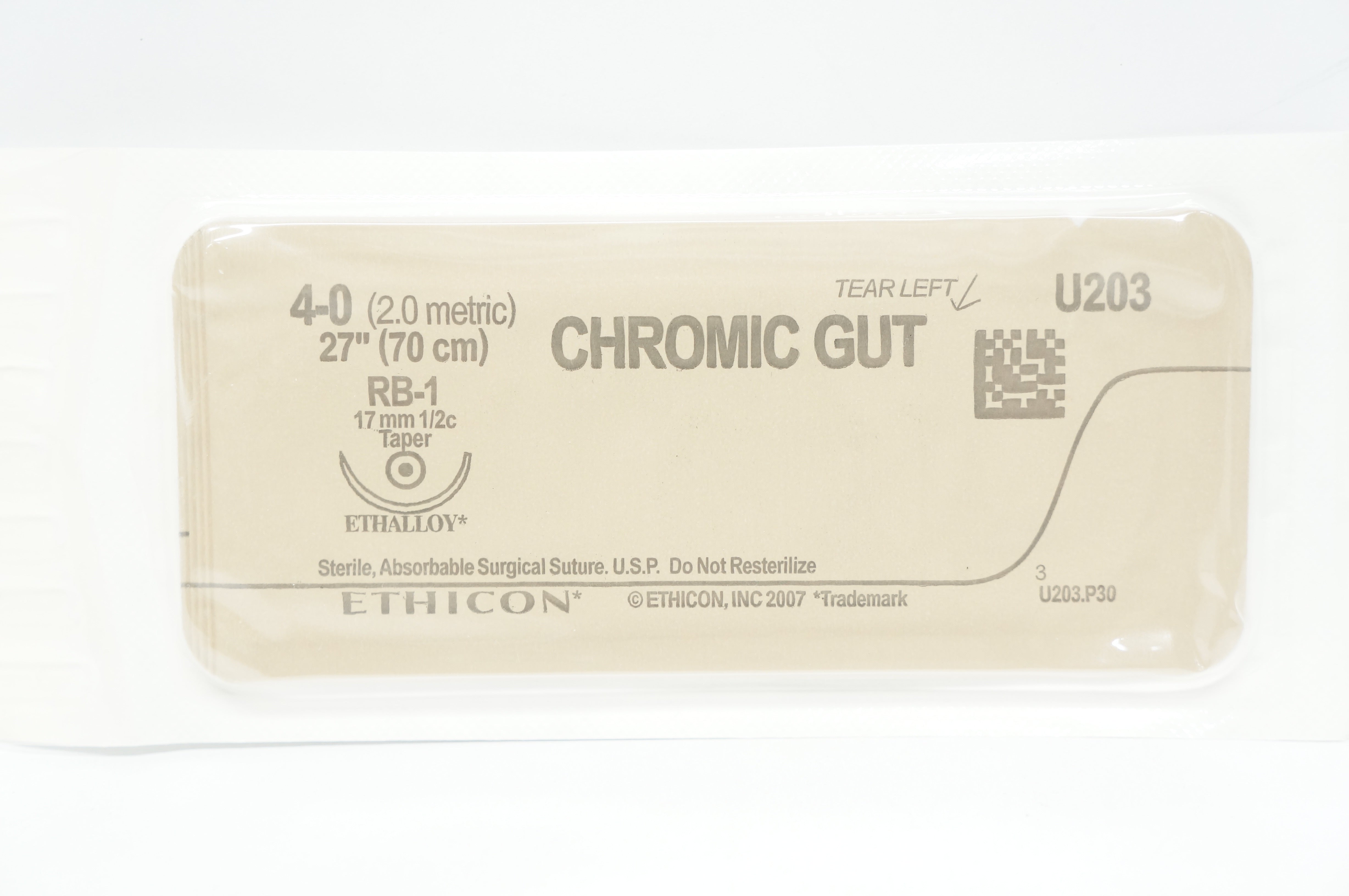 Ethicon U203 4-0 Chromic Gut Surgical Stre RB-1 17mm 1/2c Taper, 27inch (x)