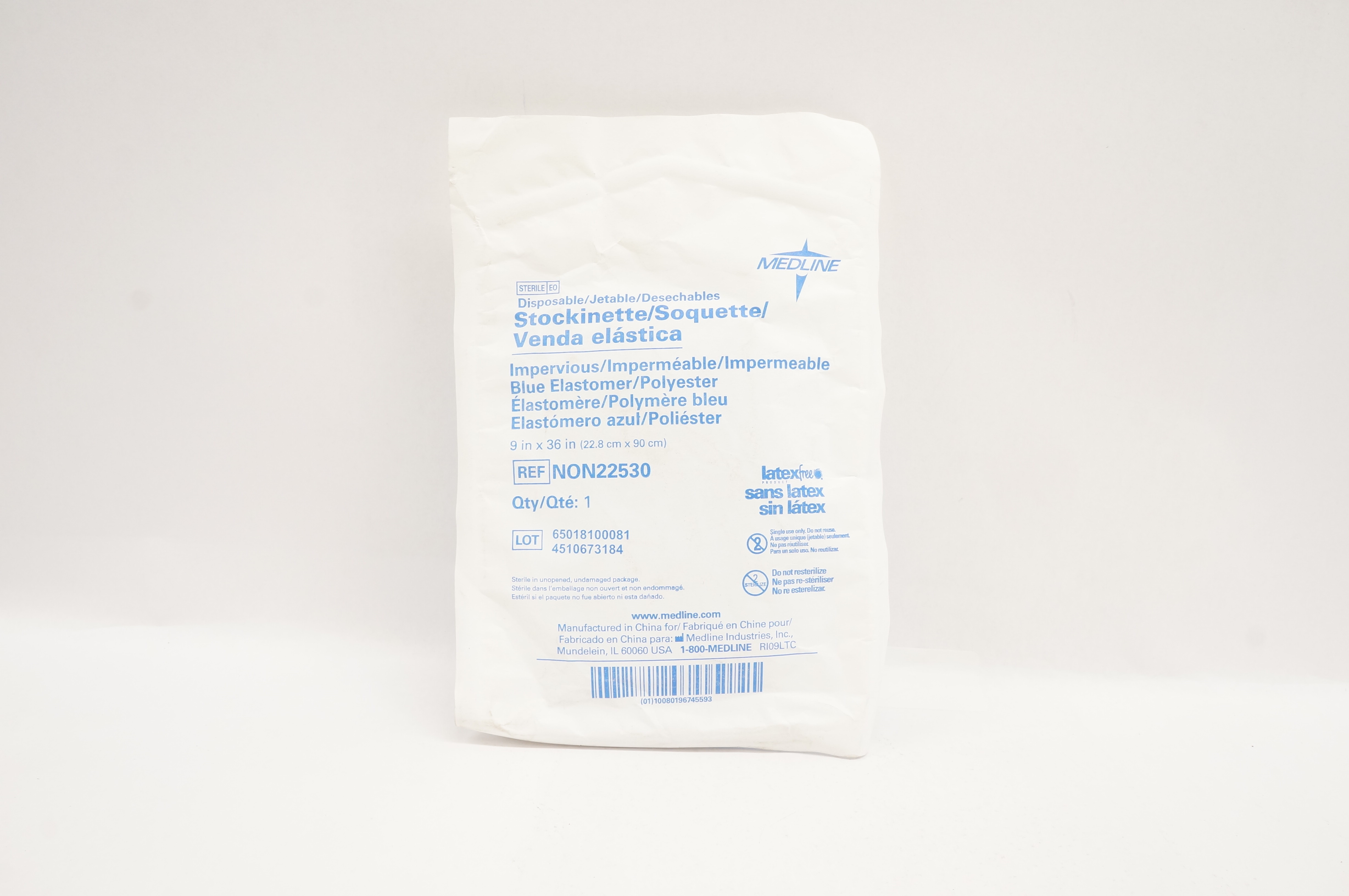 Medline NON22530 Impervious Stockinette, Blue Elastomer 9 inch x 36 inch