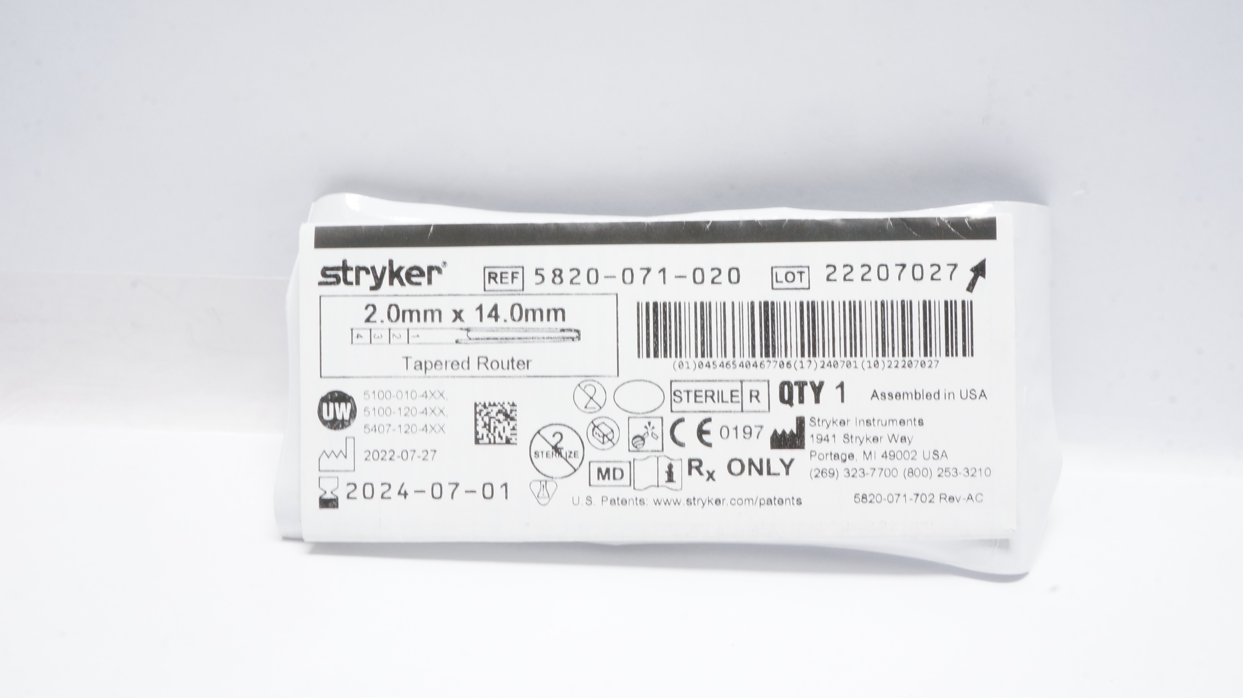 Stryker 5820-071-020 Tapered Router 2.0mm x 14.0mm (x)