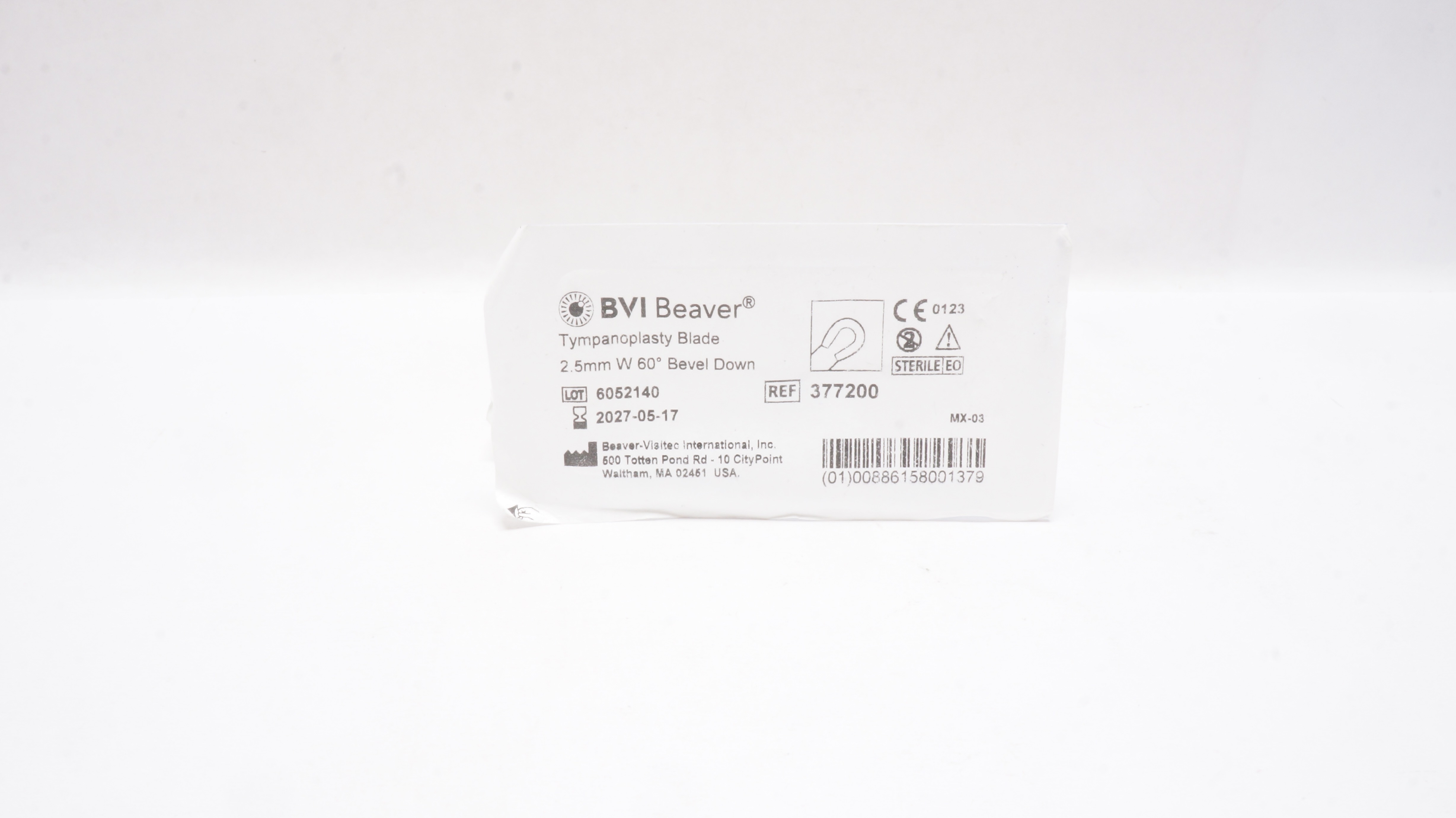 BVI Beaver Visitec 377200 Tympanoplasty Blade 2.5mm W 60° Bevel Down