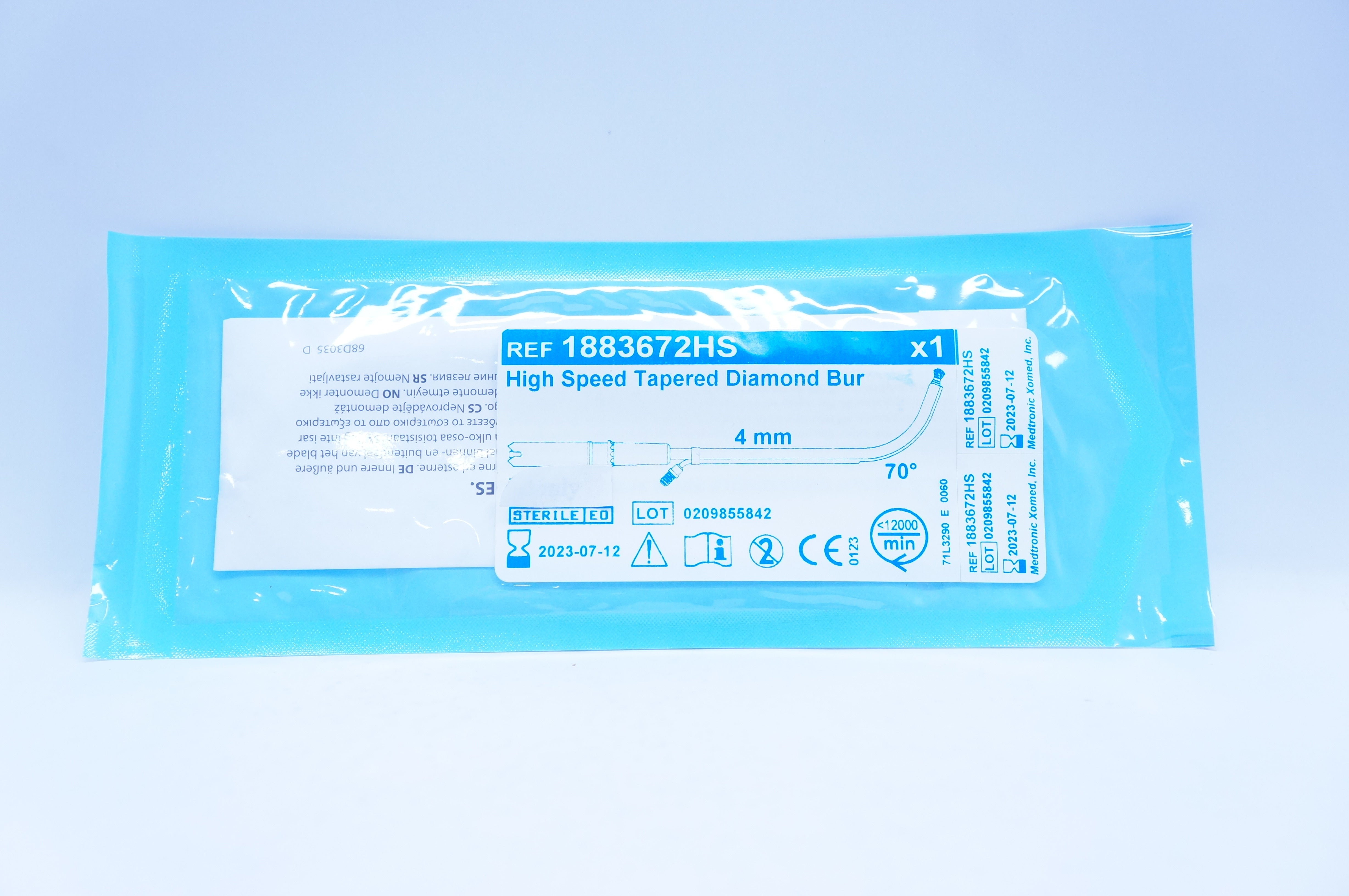 Medtronic 1883672HS High Speed Tapered Diamond Bur 4mm, 70 degree