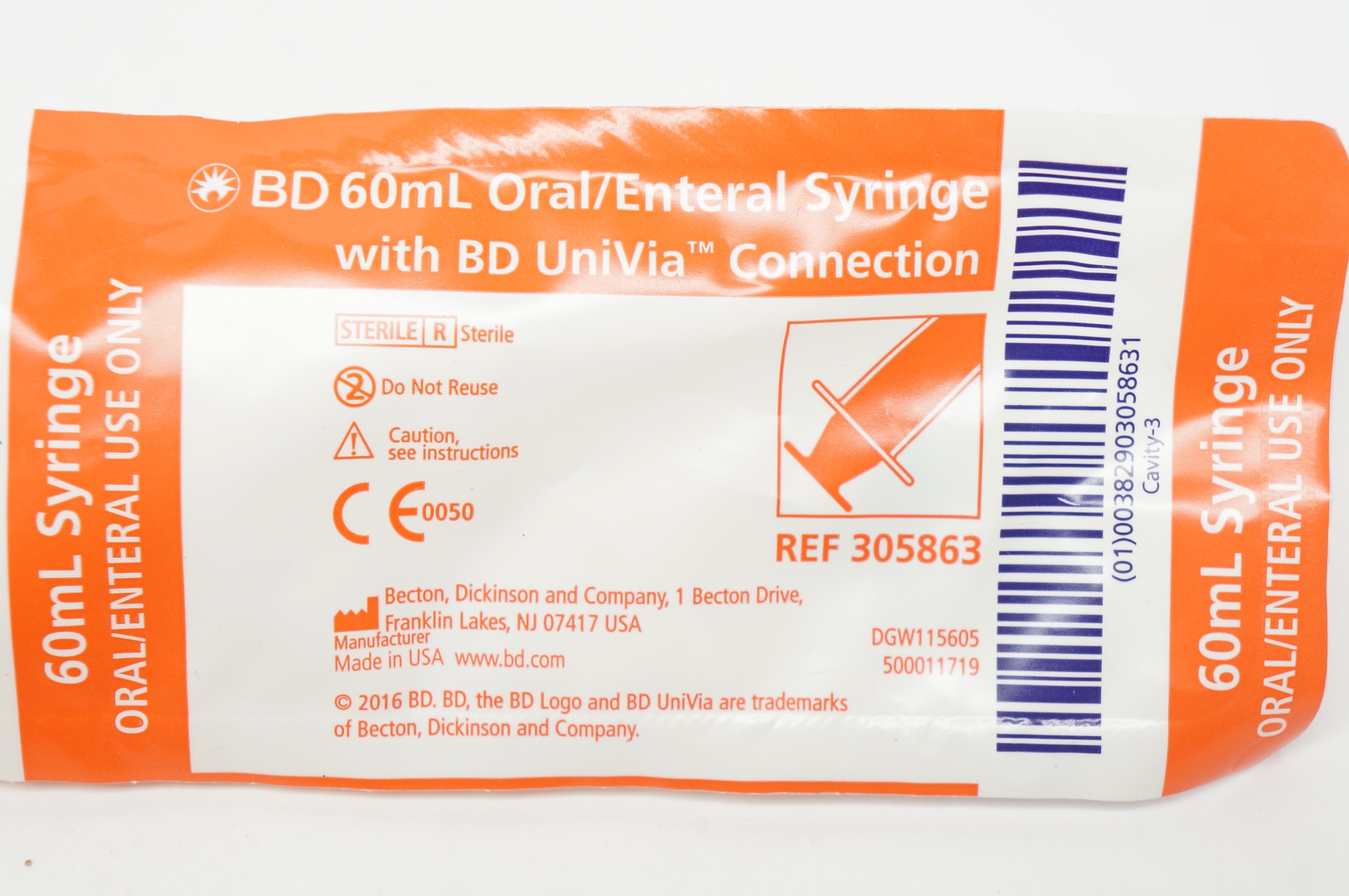 BD 305863 Becton 60ml Oral/Enteral Syringe with BD UniVia Connection