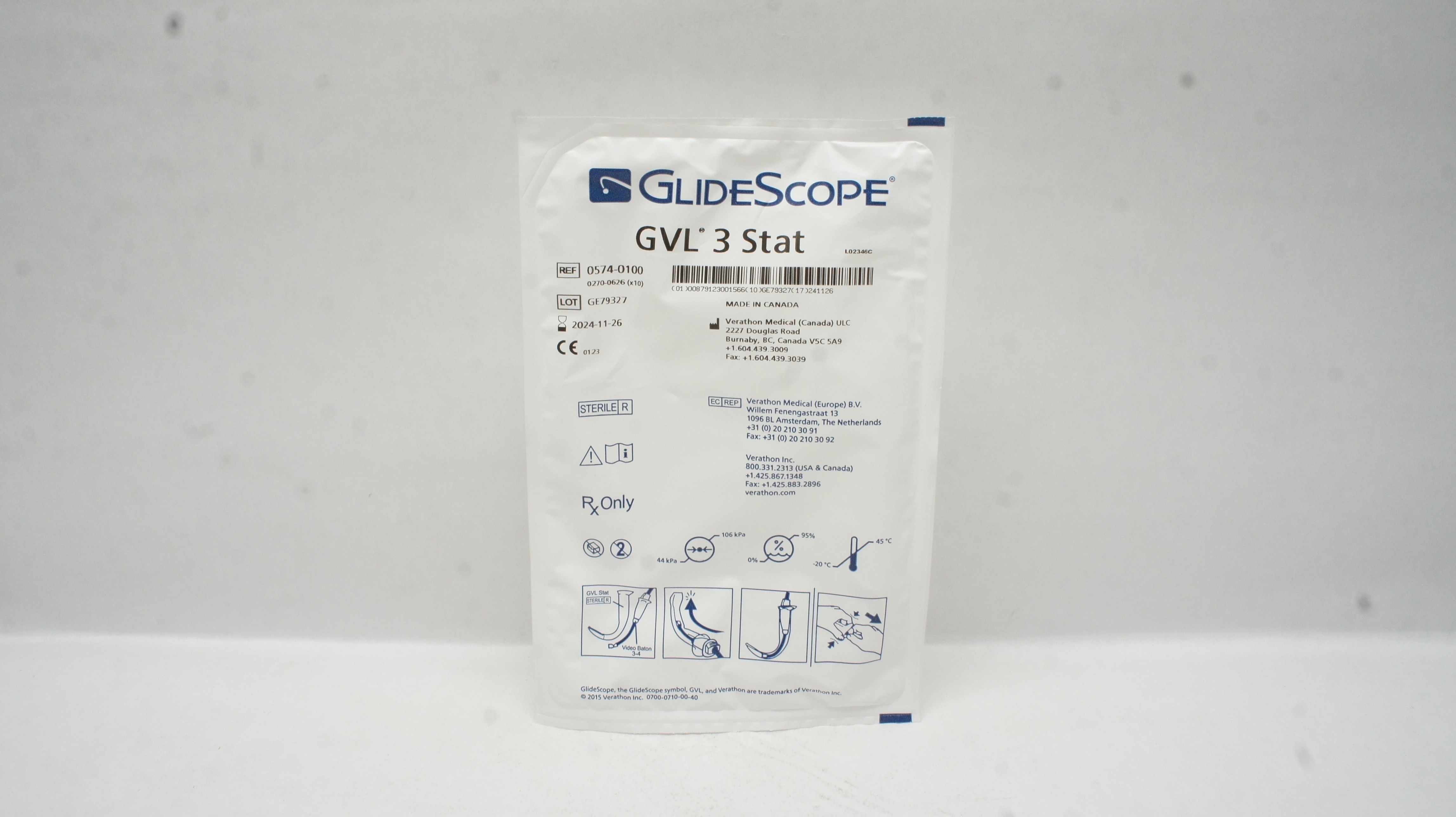 Verathon Medical 0574-0100 GlideScope GVL 3 Stat Video Laryngoscopes