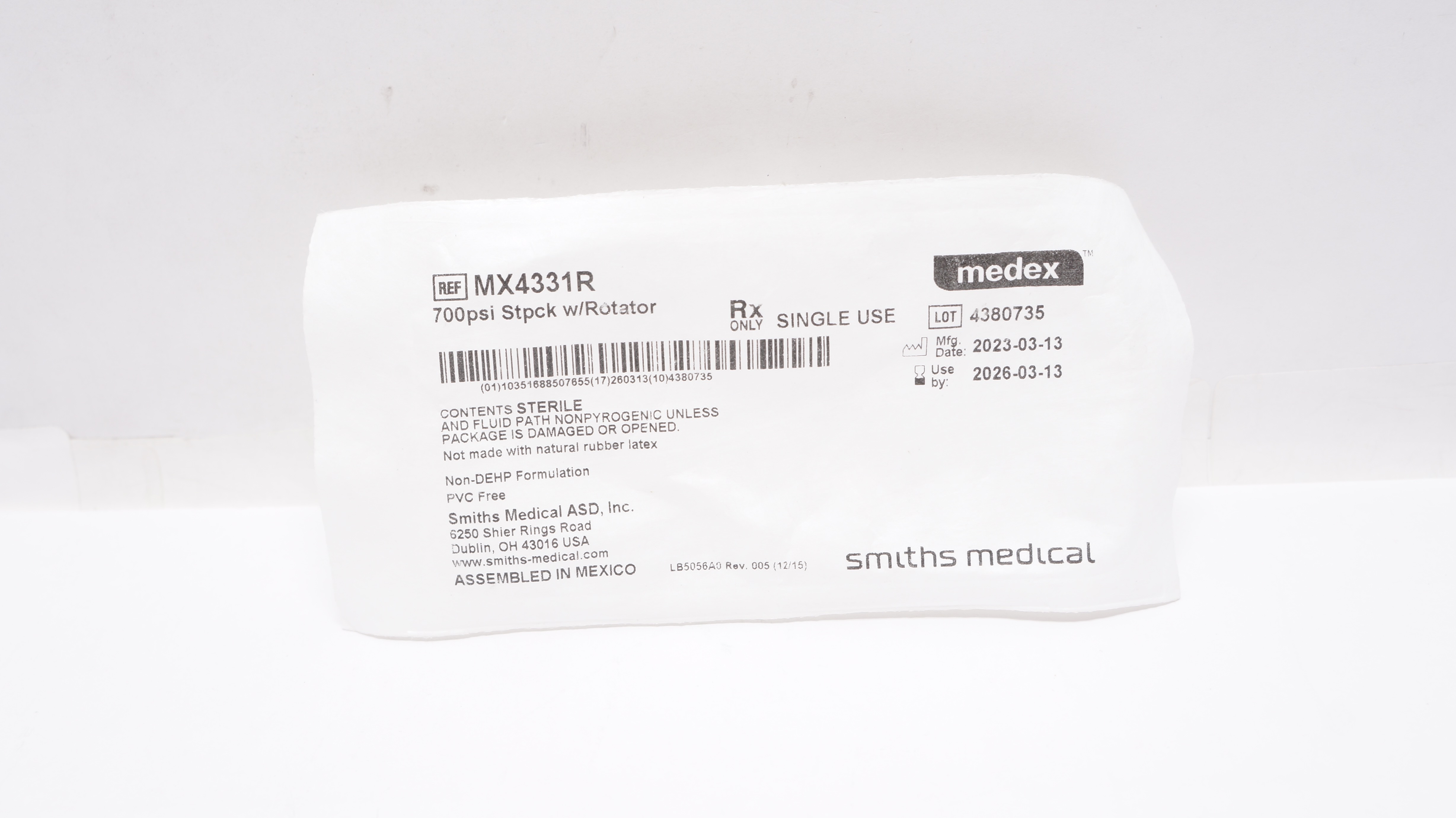 Smiths Medical MX4331R Medex Stopcock w/Rotator, 700psi
