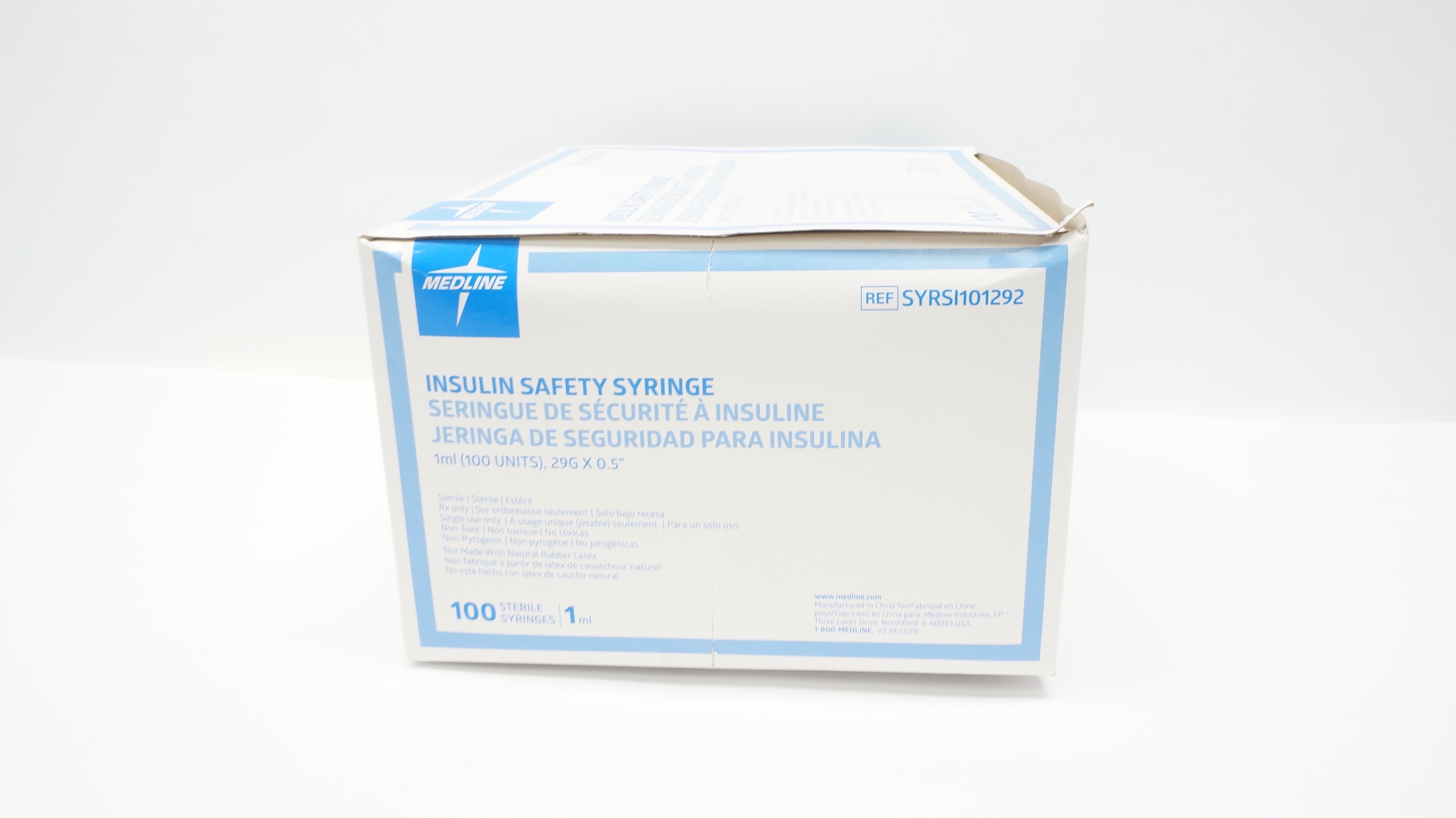 Medline SYRSI101292 Insulin Safety Syringe 1ml 29G x 0.5in - Box of 100