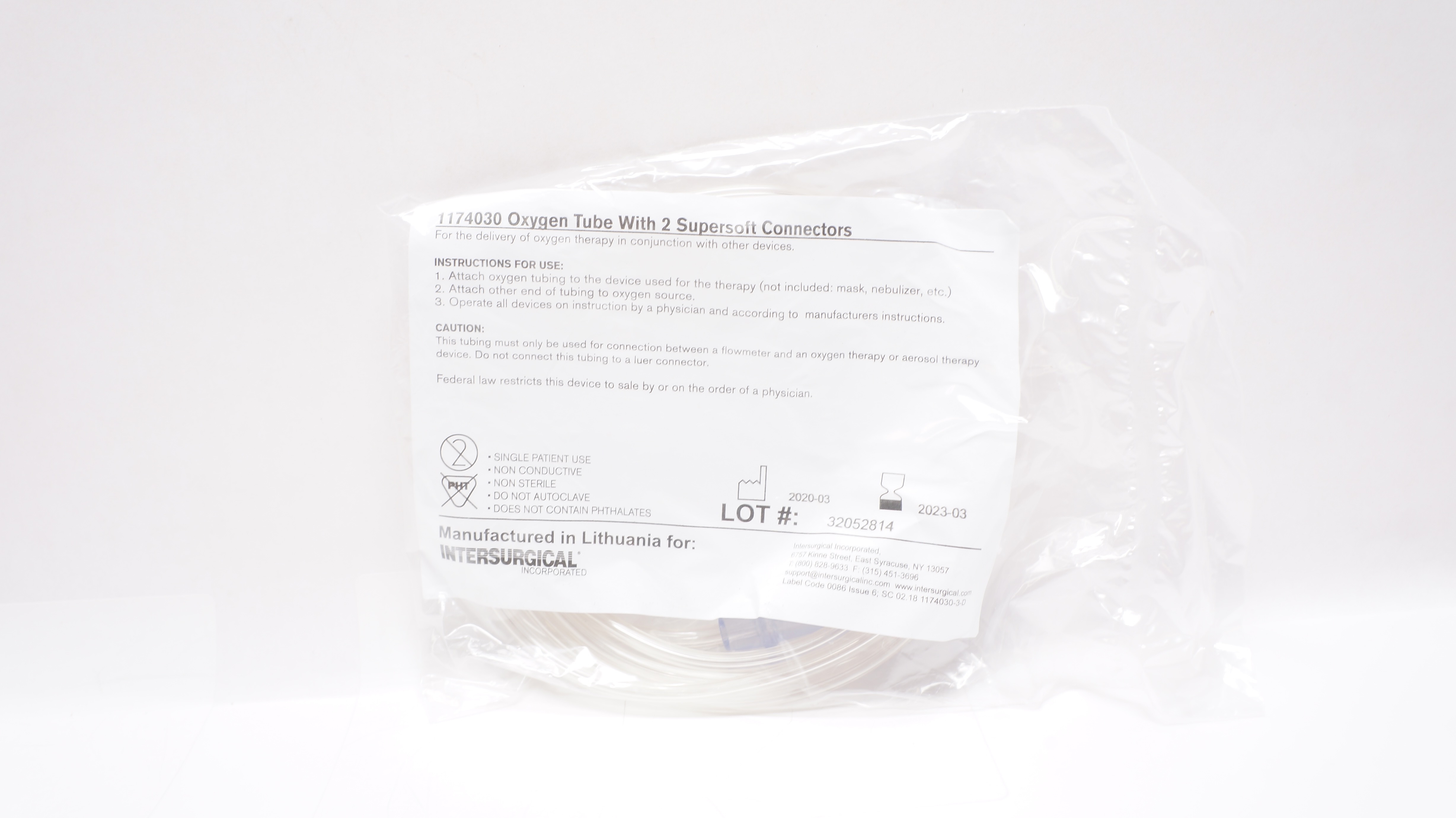 Intersurgical 1174030 Oxygen Tube w/ 2 Supersoft Connectors (x)