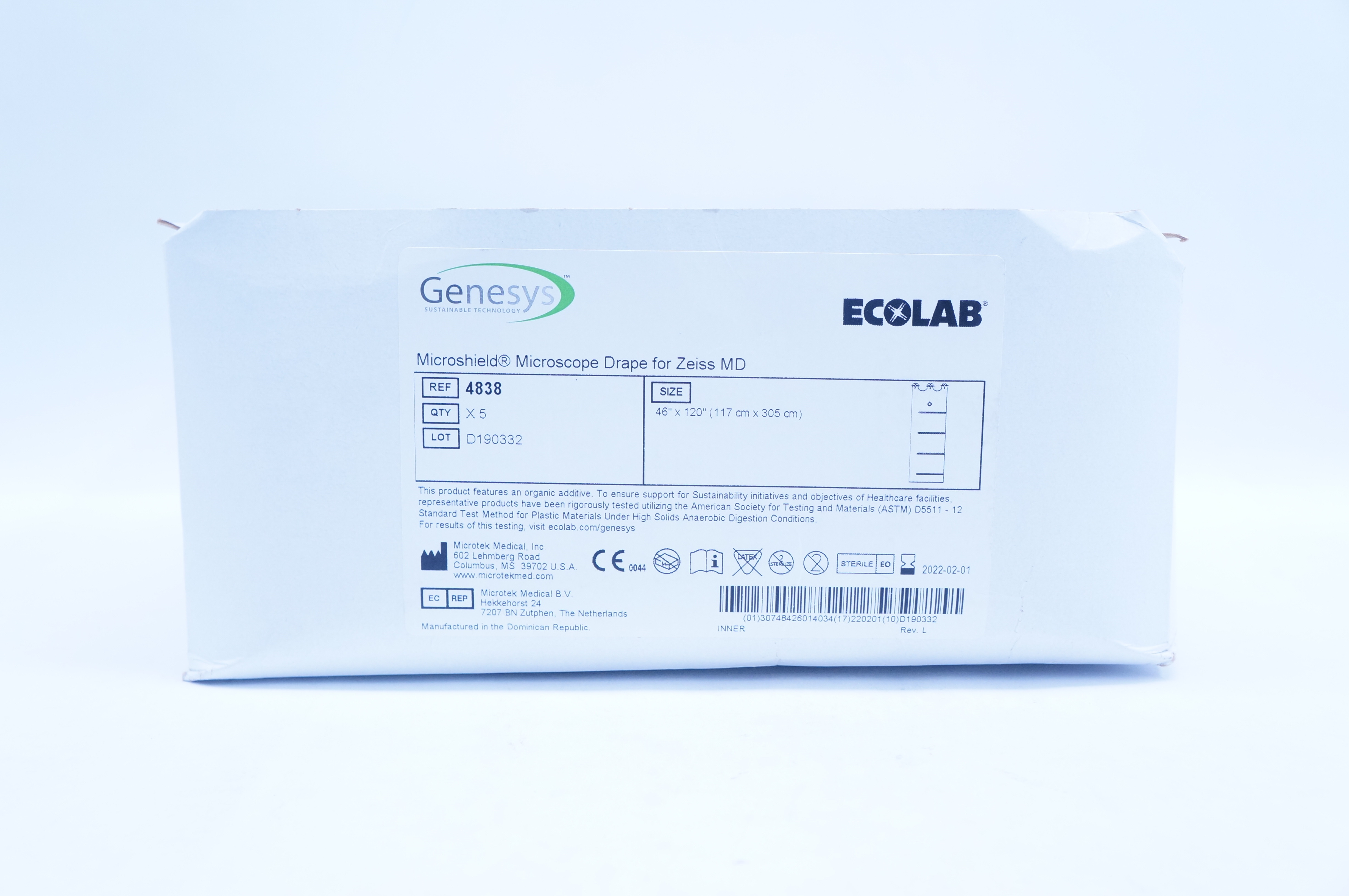 Genesys 4838 Microshield Microscope Drape for Zeiss MD, 46in. x 120in. - Box of 5