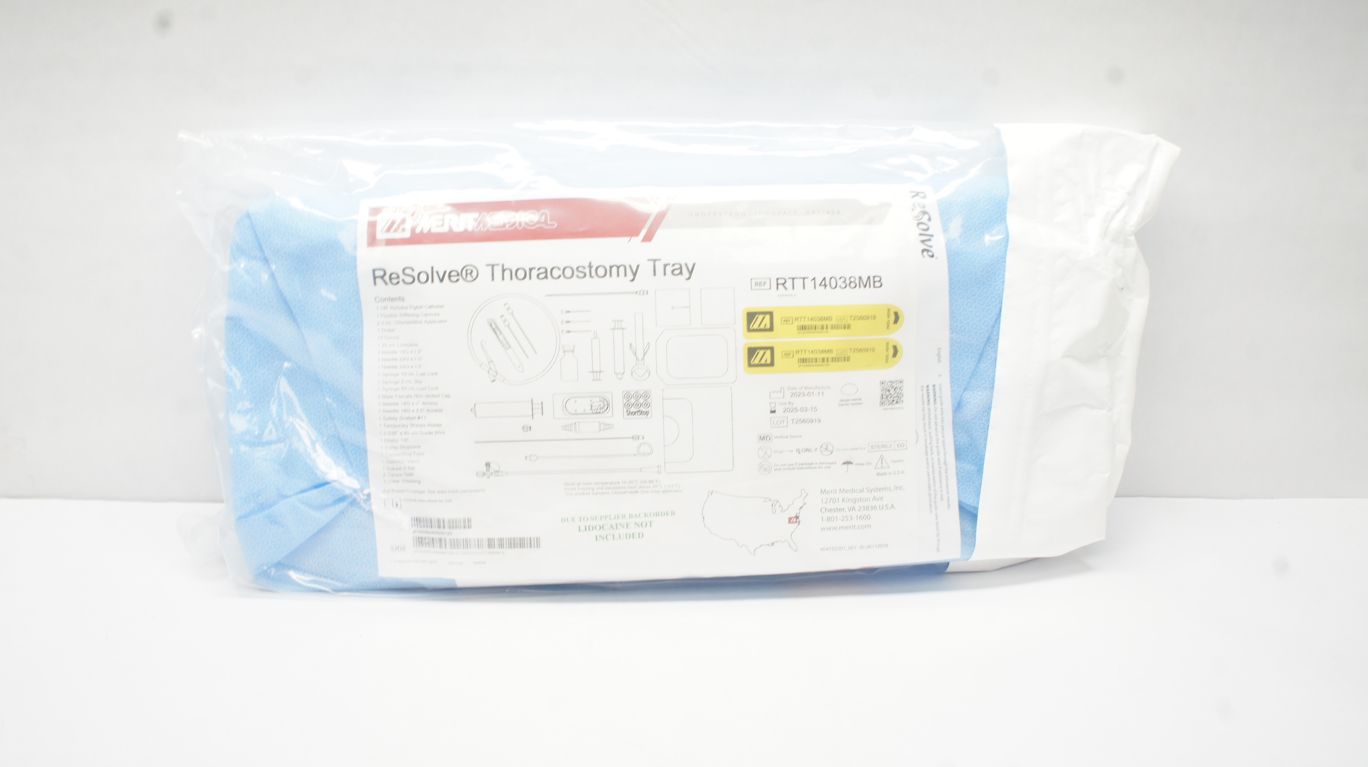 Merit Medical RTT14038MB ReSolve Thoracostomy Tray