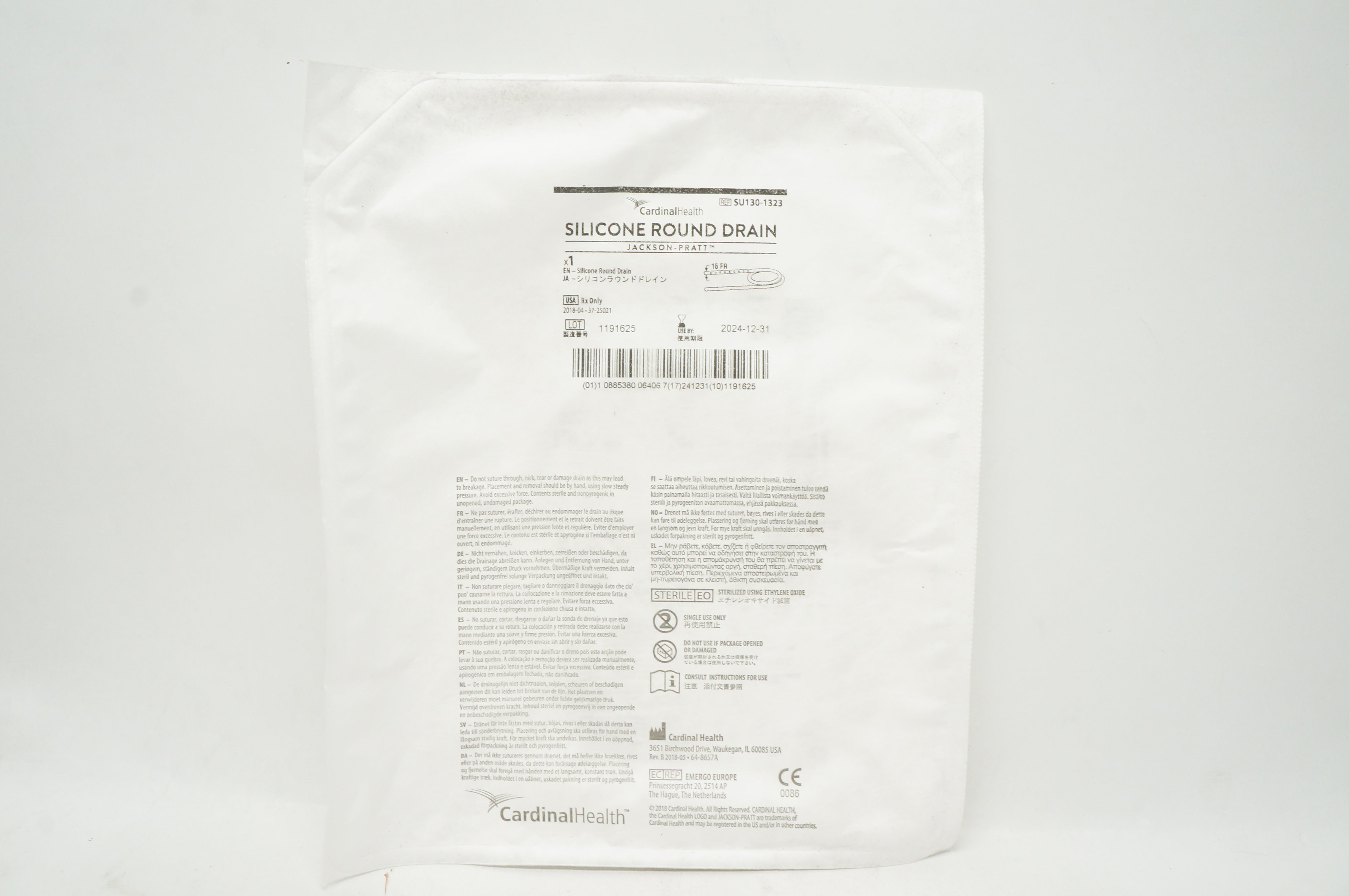 Cardinal Health SU130-1323 Jackson-Pratt Silicone Round Drain 15Fr