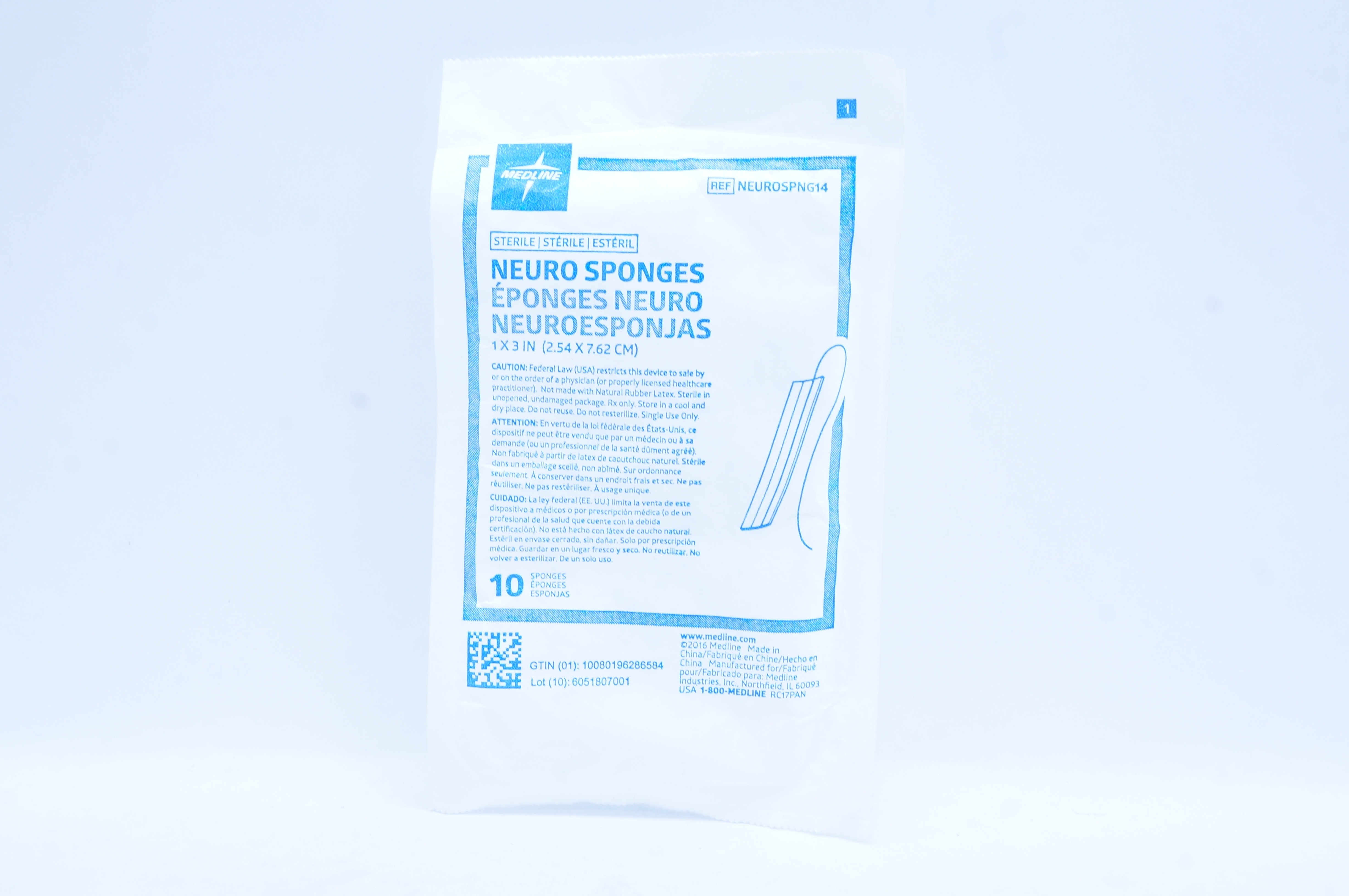 Medline NEUROSPNG14 Neuro Sponges 1 inch x 3 inch - Pack of 10