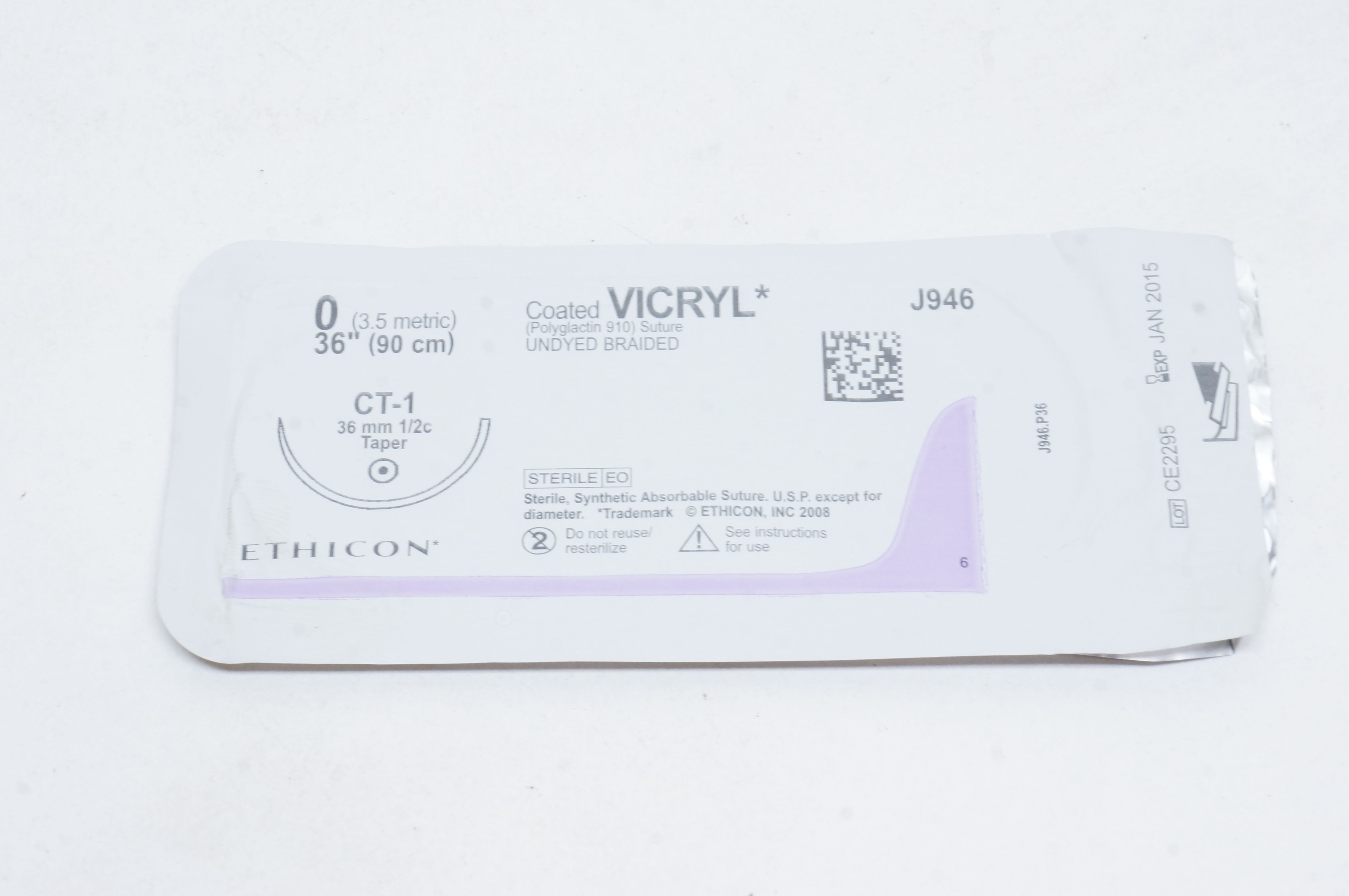 Ethicon J946 0 VICRYL, CT-1, 36mm 1/2c Taper, 36inch (x)
