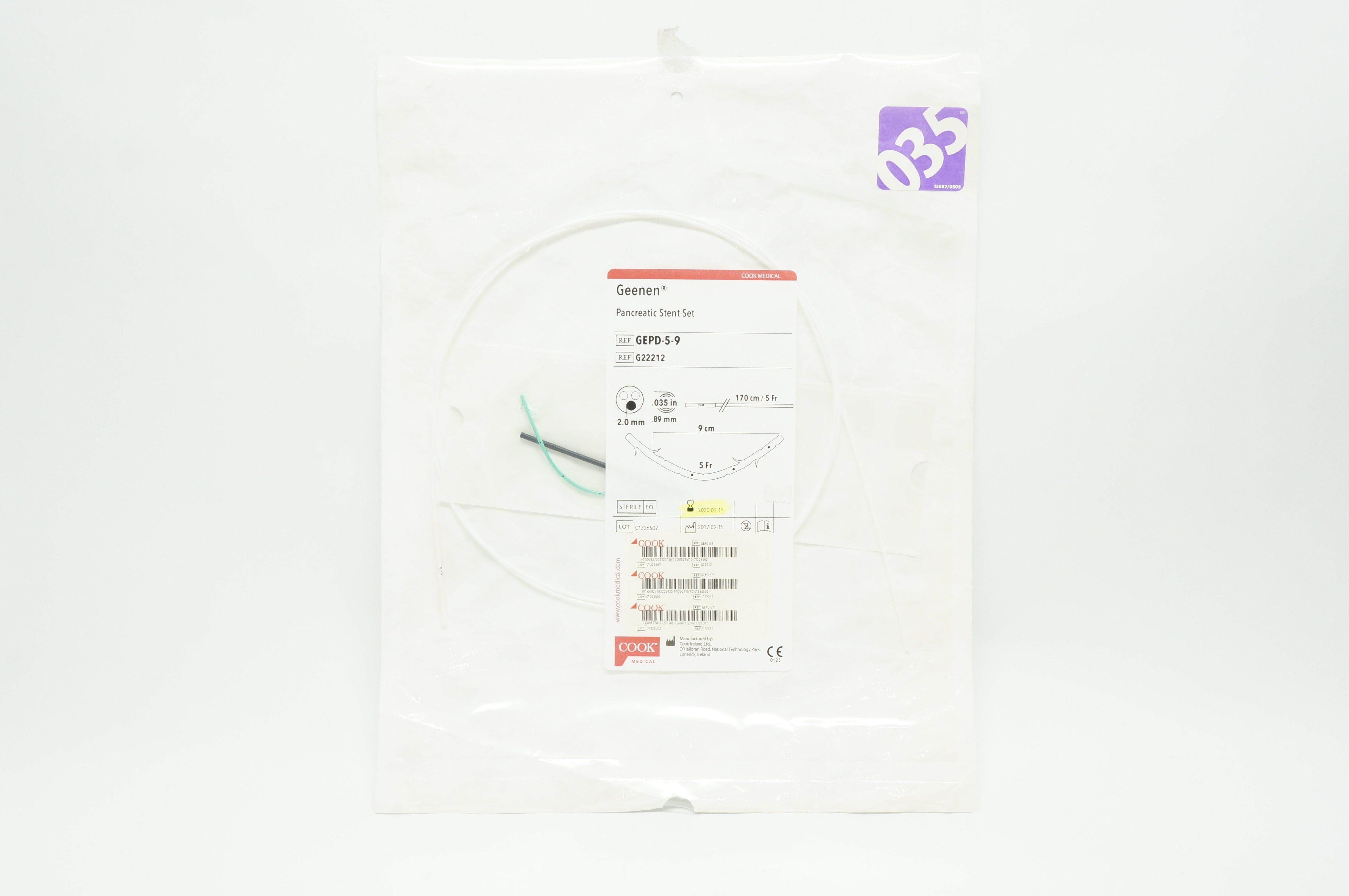 Cook Medical G22212 Geenen Pancreatic Stnt Set 2mm, 5Fr. x 9cm (x)