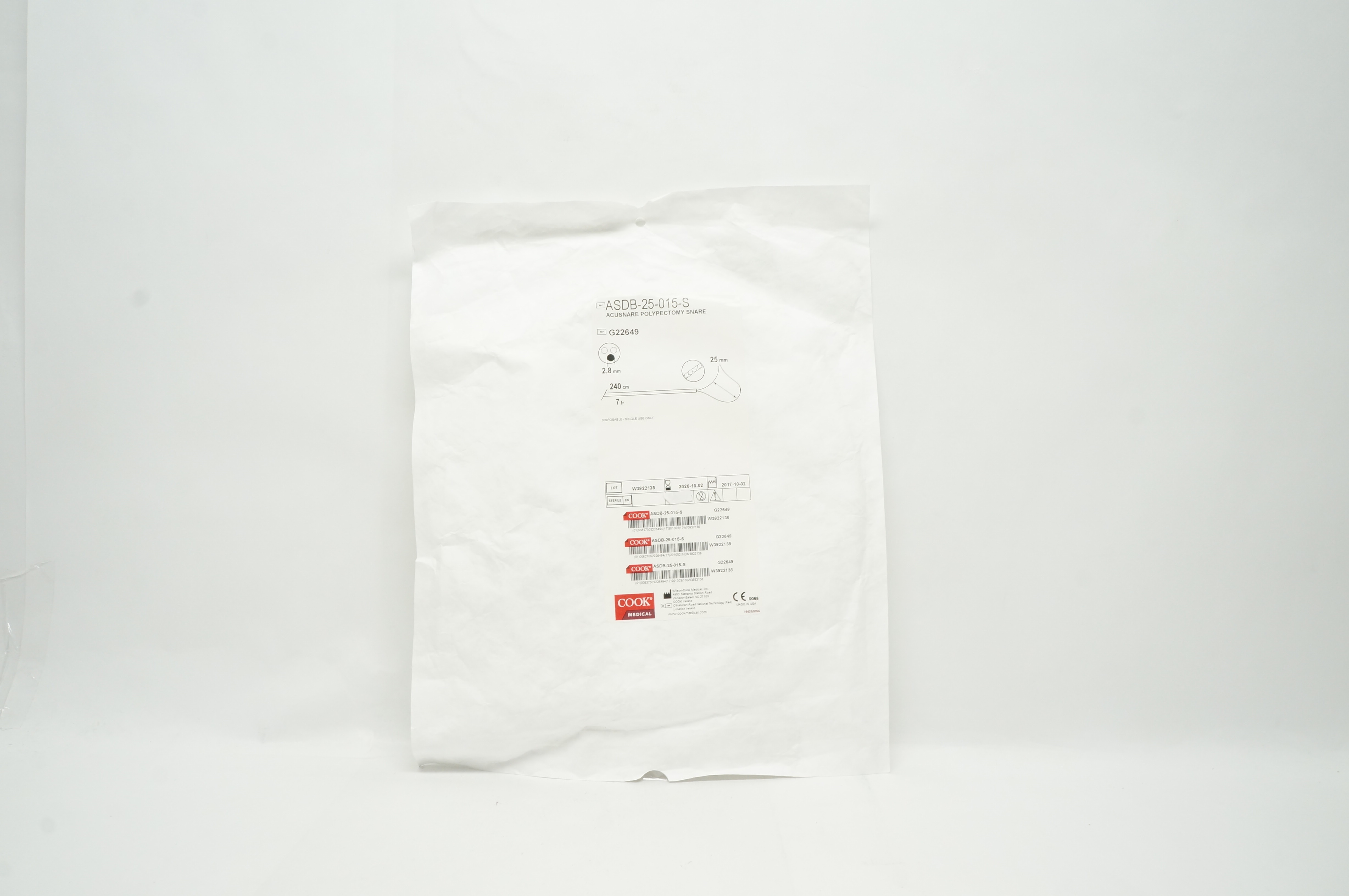 Cook Medical G22649 Acusnare Polypectomy Snare 7Fr x 240cm (x)