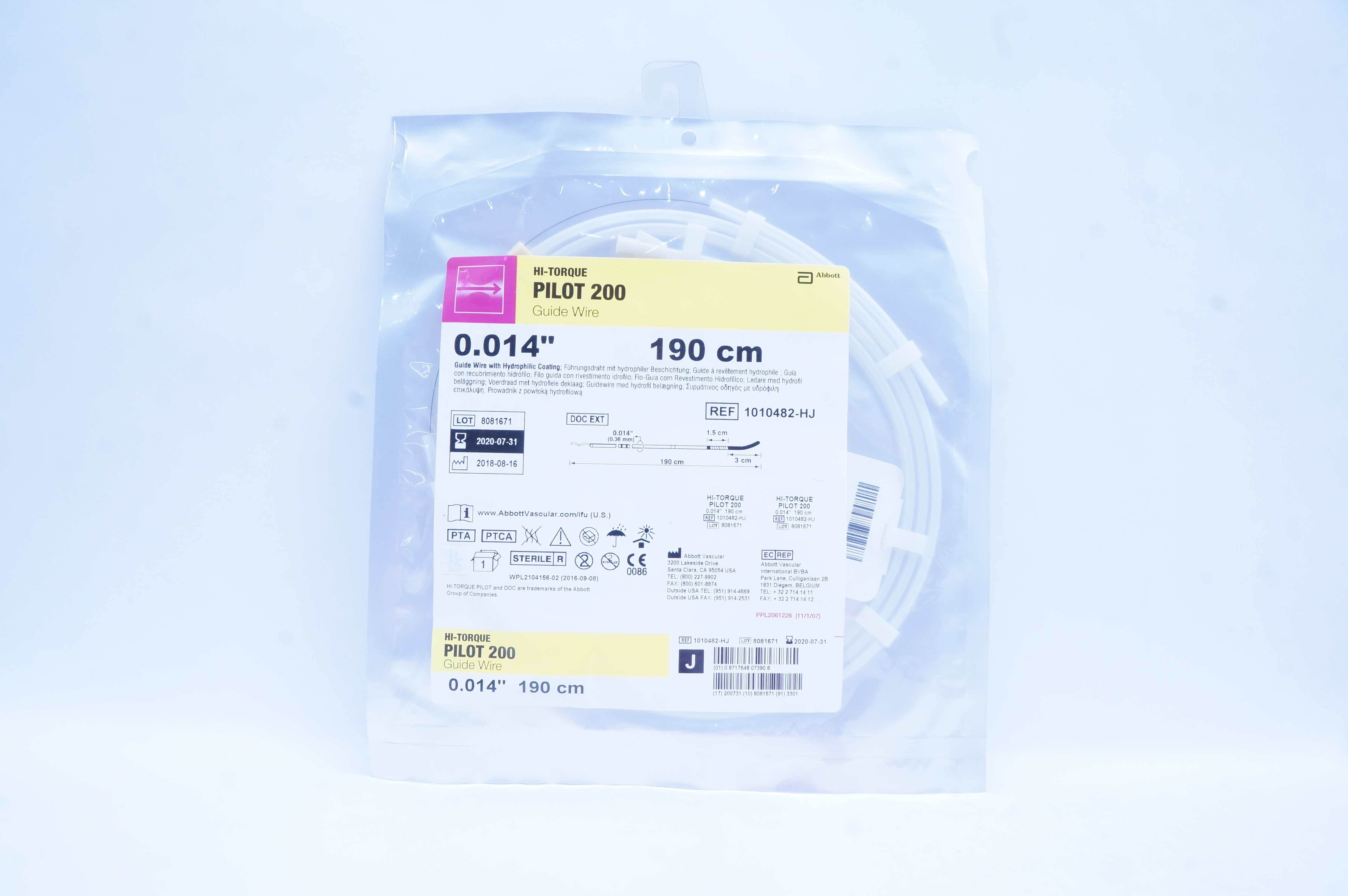 Abbott 1010482-HJ Hi-Torque Pilot 200 Guide Wire 0.014inch x 190cm (x)