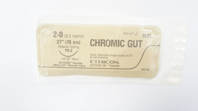 Ethicon 1621 Chromic Gut Surgical Stre PS-2 3/8 19mm Reverse Cutting, 27inch (x)