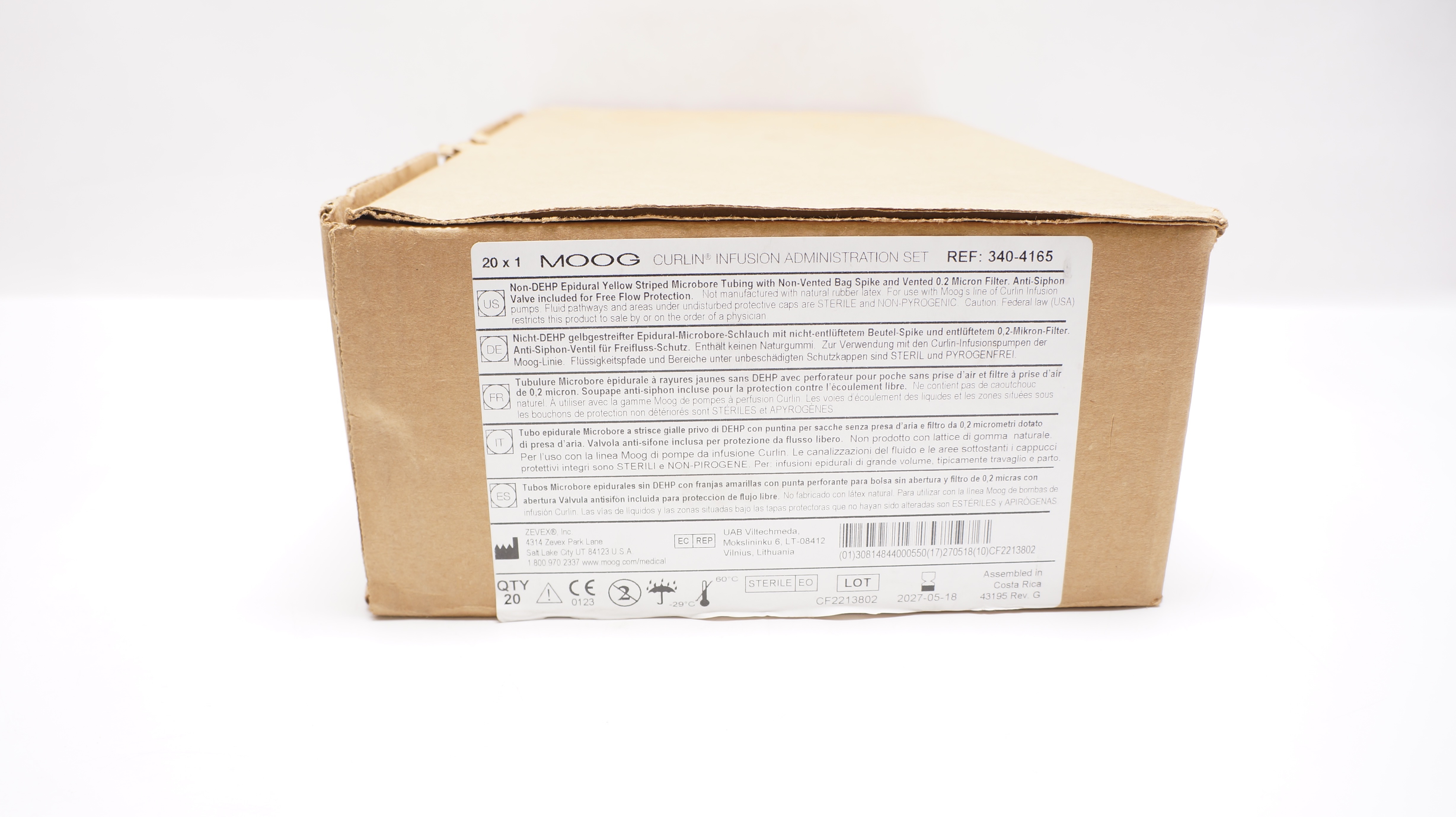 Zevex 340-4165 Moog Curlin Infusion Administration Set - Box of 20