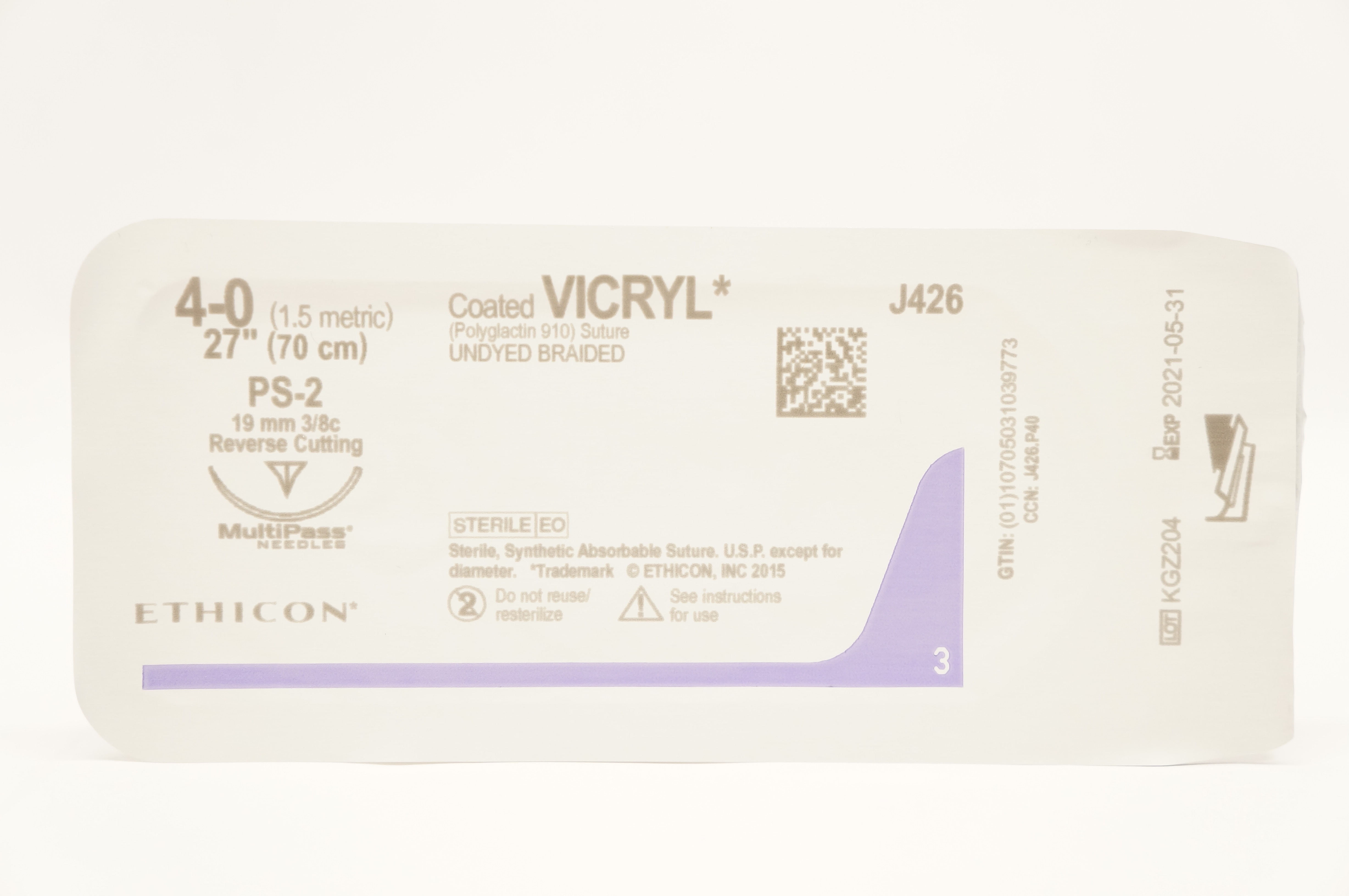 Ethicon Y426 4-0 Coated Vicryl Stre Undyed Braided PS-2 19mm 3/8c 27inch (x)