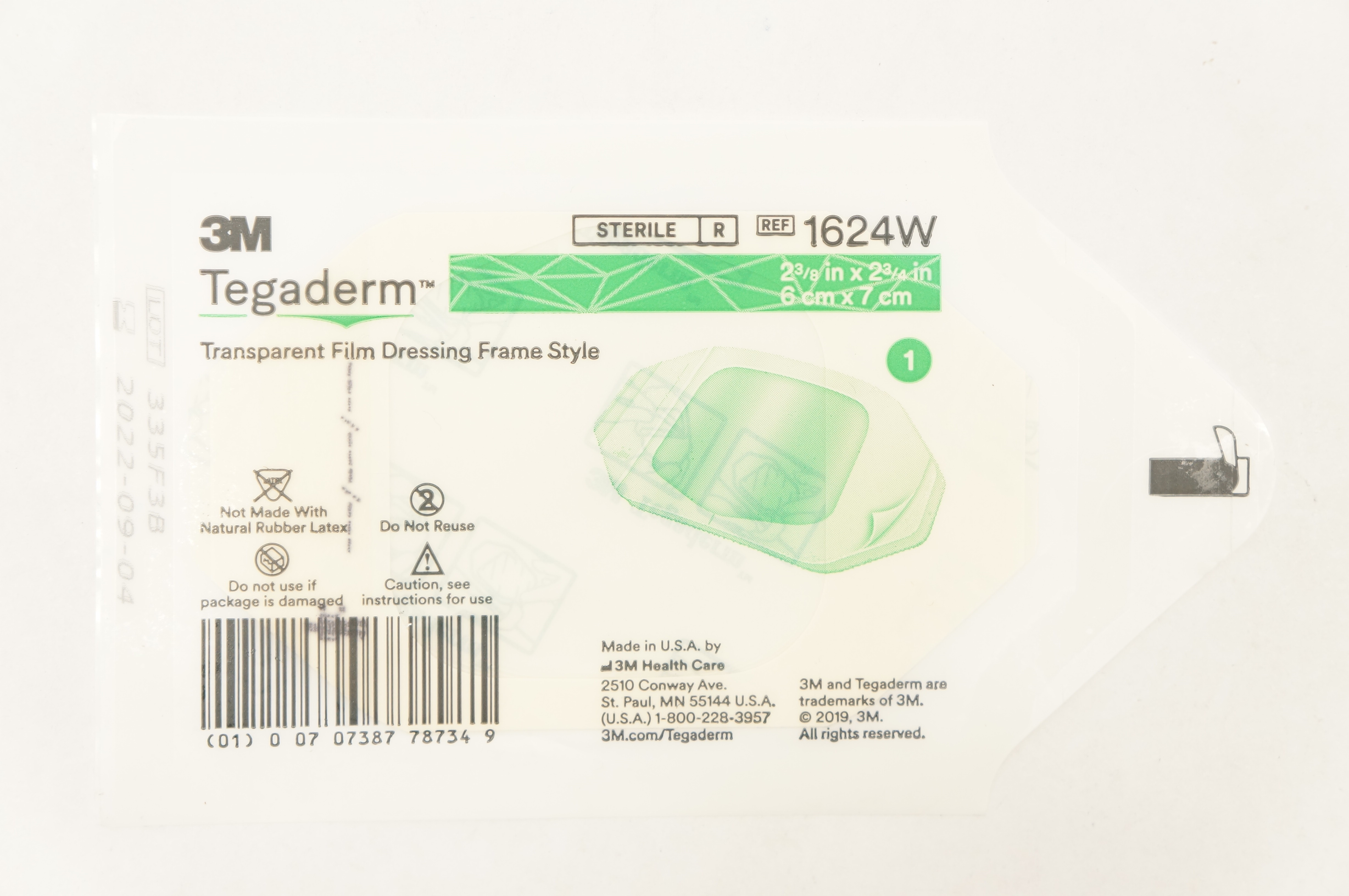 3M 1624W Tegaderm Transparent Film Dressing Frame Style 2-3/8 x 2-3/4 inch