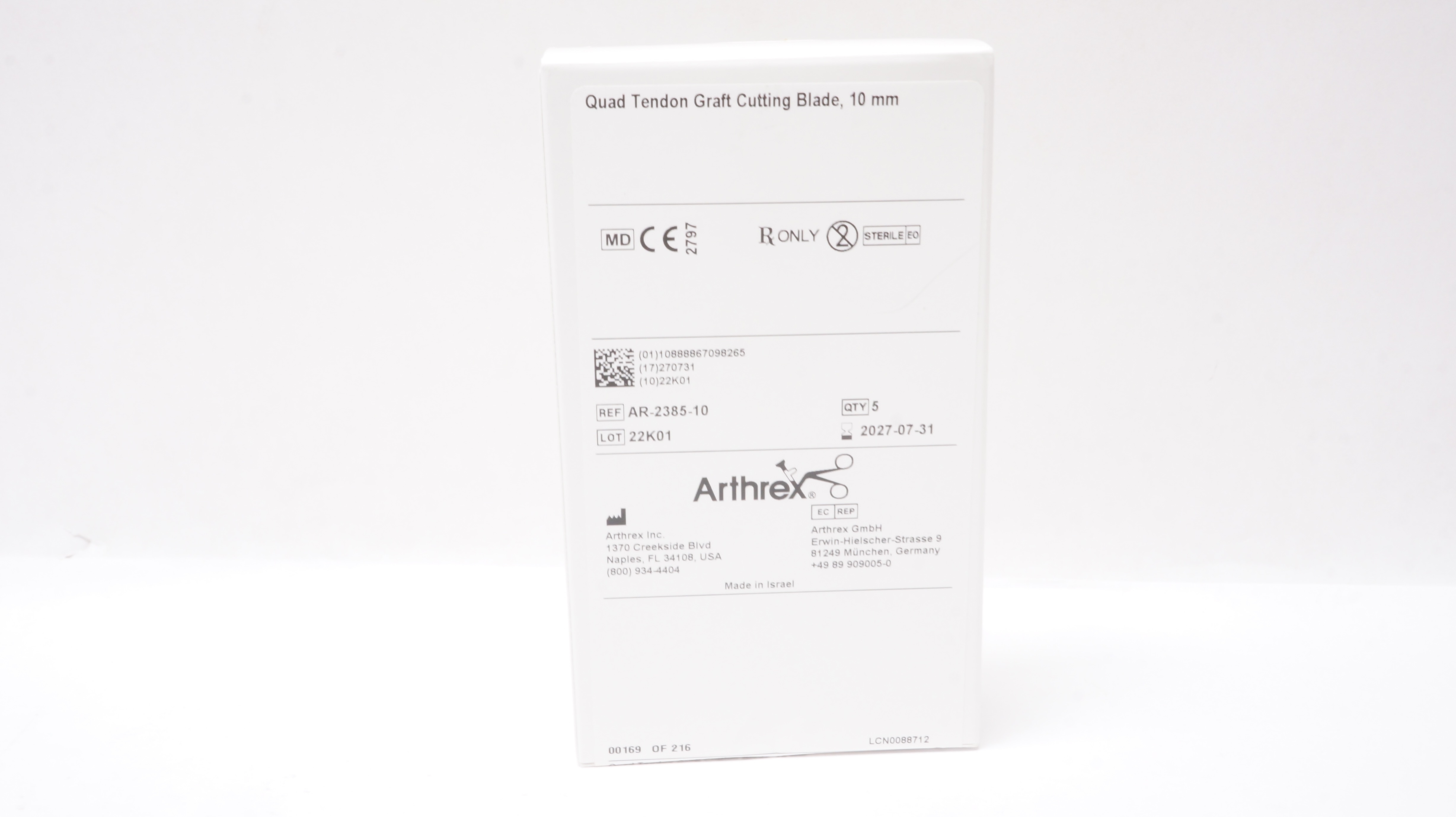 Arthrex AR-2385-10 Quad Tendon Graft Cutting Blade 10mm - Box of 5