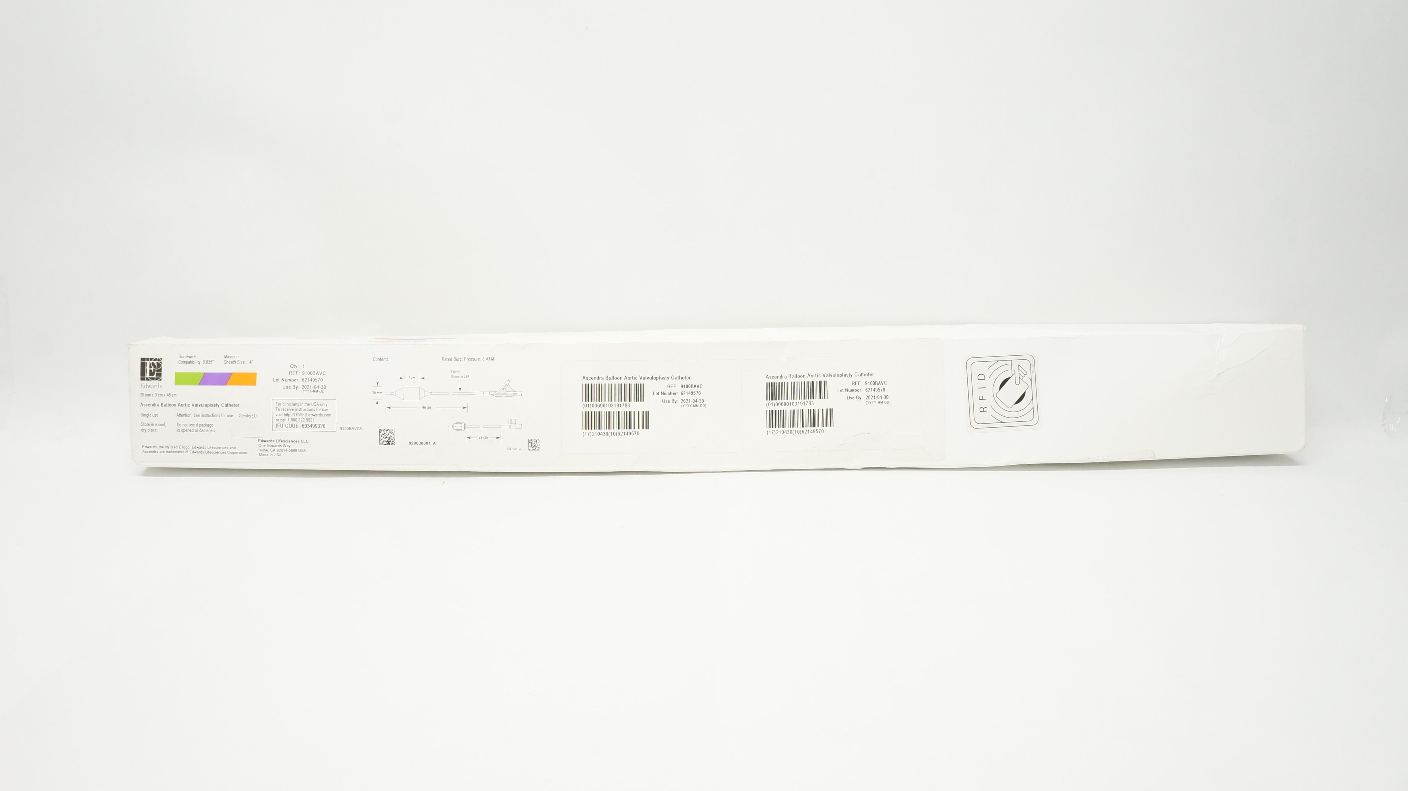 Edwards 9100BAVC Ascendra Balloon Aortic Valvuloplasty Cath. 20mm x3cm x 46cm(x)