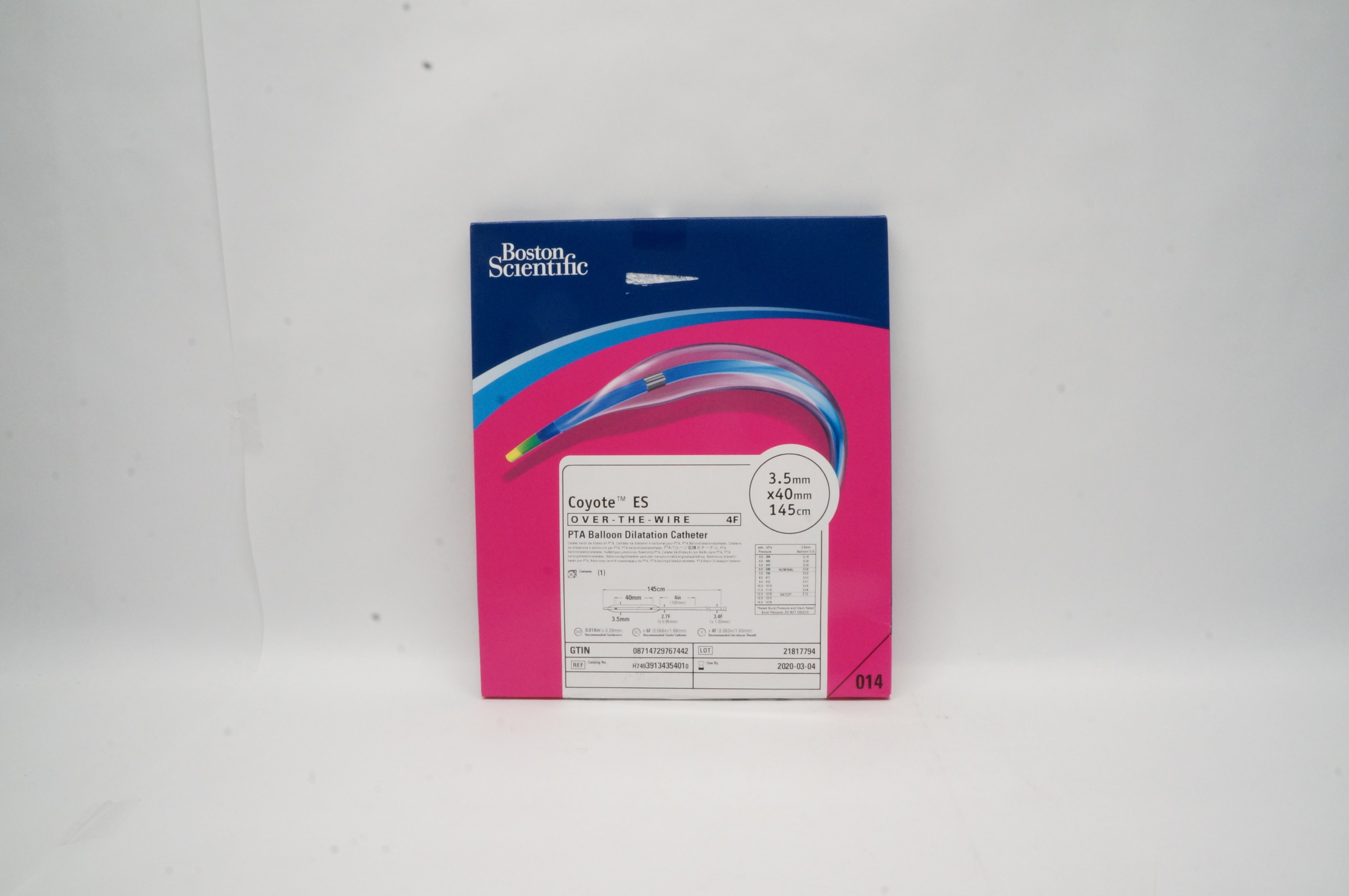 Boston Scientific 3913435401 PTA Balloon Dilatation Cath. 3.5mm x40mm x145cm (x)