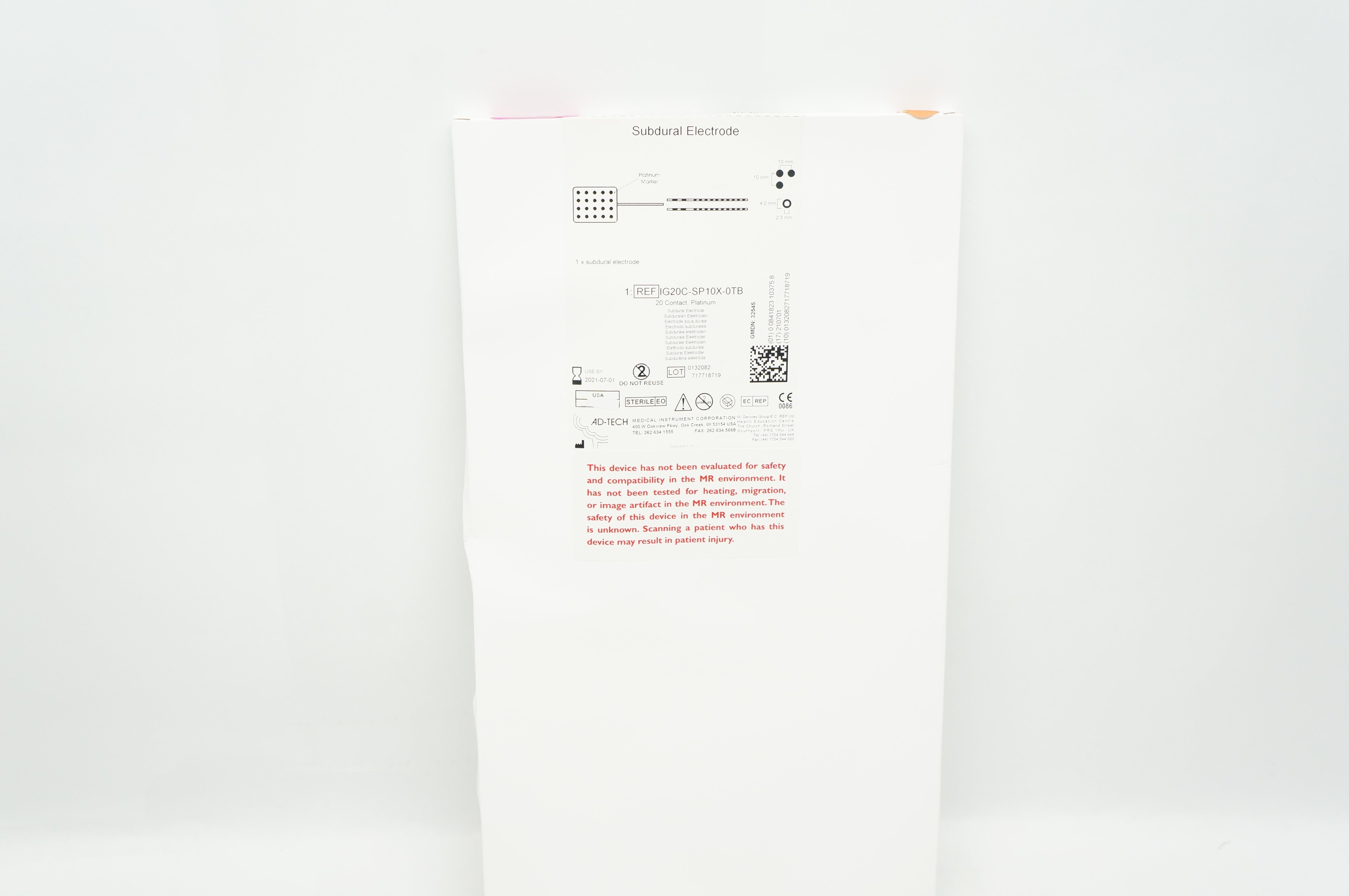 AD-Tech IG20C-SP10X-0TB 20Contact Platinum Subdural Electrode 10x10x4.0x2.3mm(x)