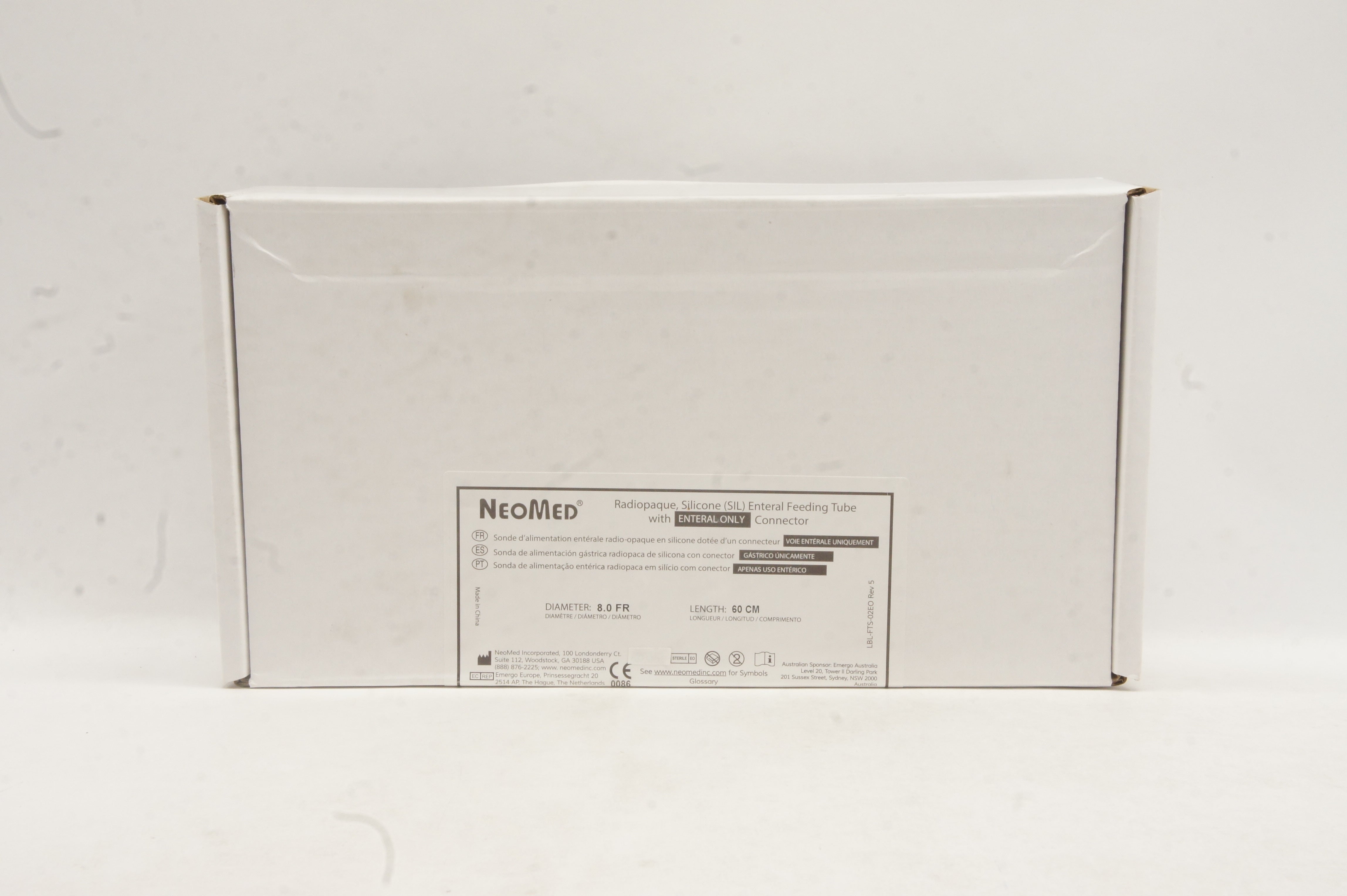 NeoMed FTM8.0S-EO Radiopaque Silicone Enteral Feeding Tube 8.0Fr 60cm -Box of 10