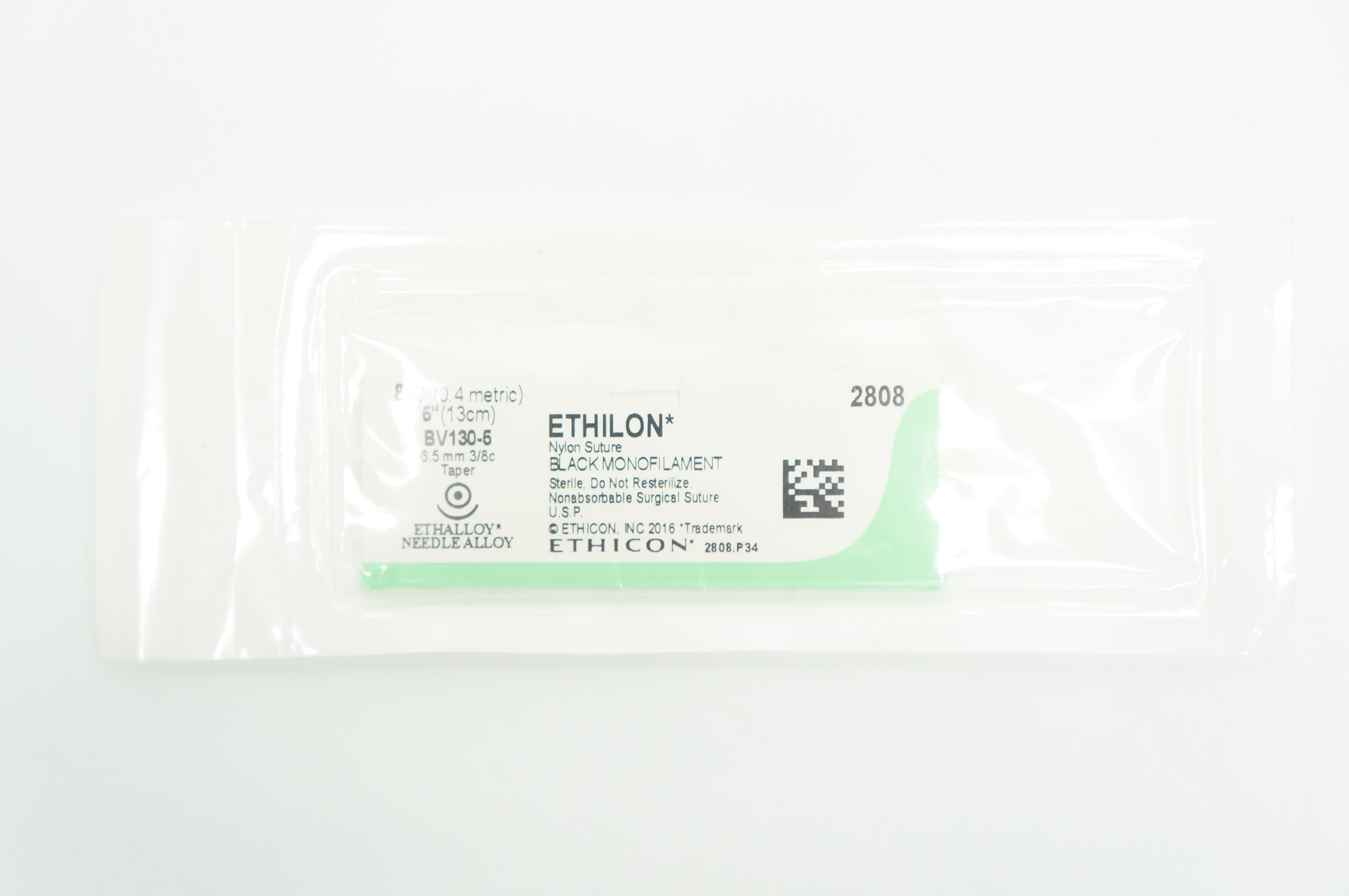 Ethicon 2808 8-0 Piabilized Stre. Black Monofilament, 5in. BV130-5 Taper 6.5mm